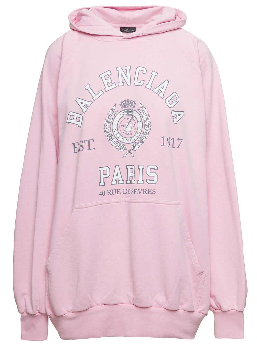 BALENCIAGA PINK OVERSIZED HOODIE WITH COLLEGE-STYLE LOGO PRINT IN COTTON WOMAN