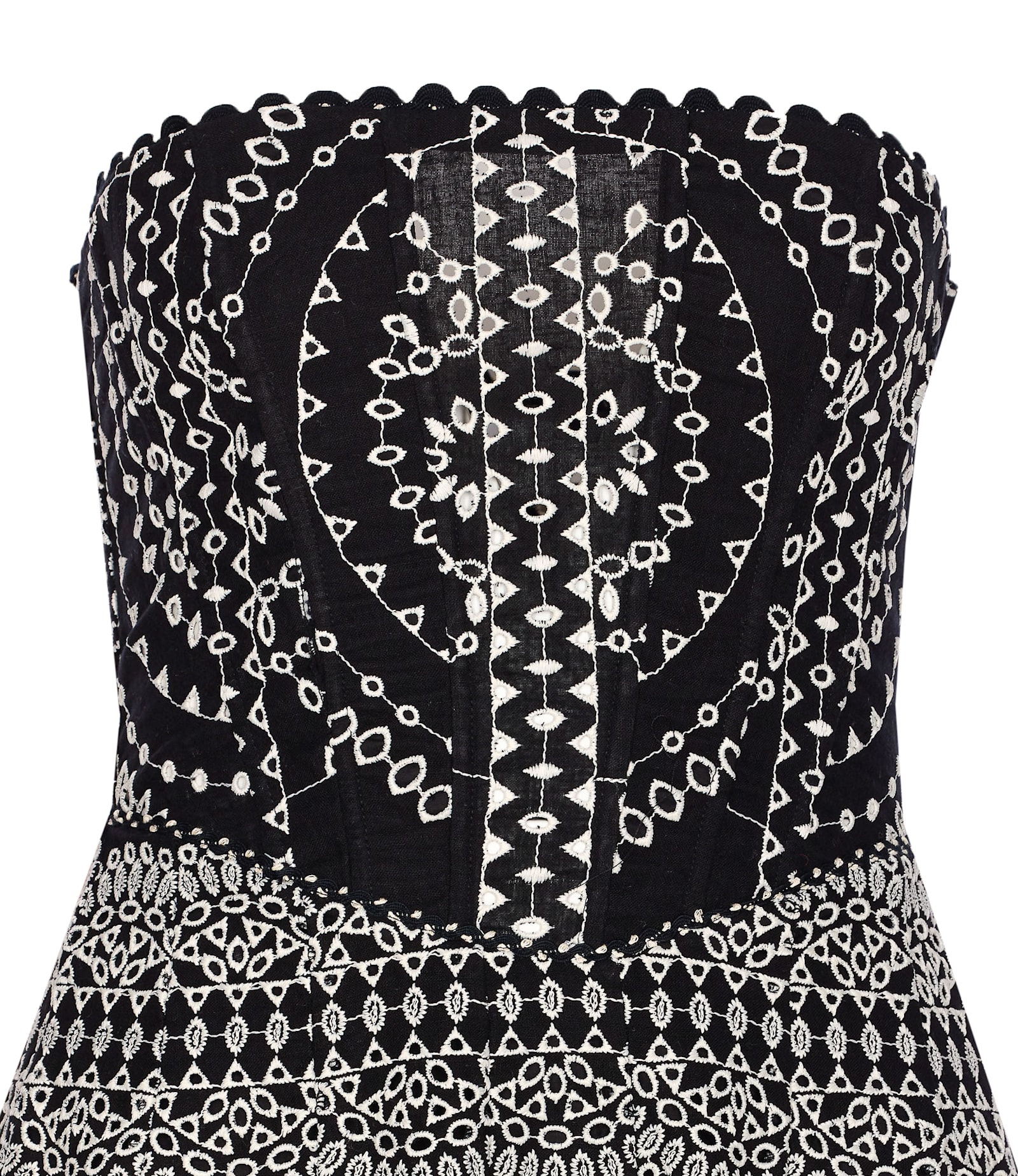 Charo Ruiz Iris Black Long Dress With All-over Embroideries And Ruffled Skirt In Cotton And Linen Blend Woman