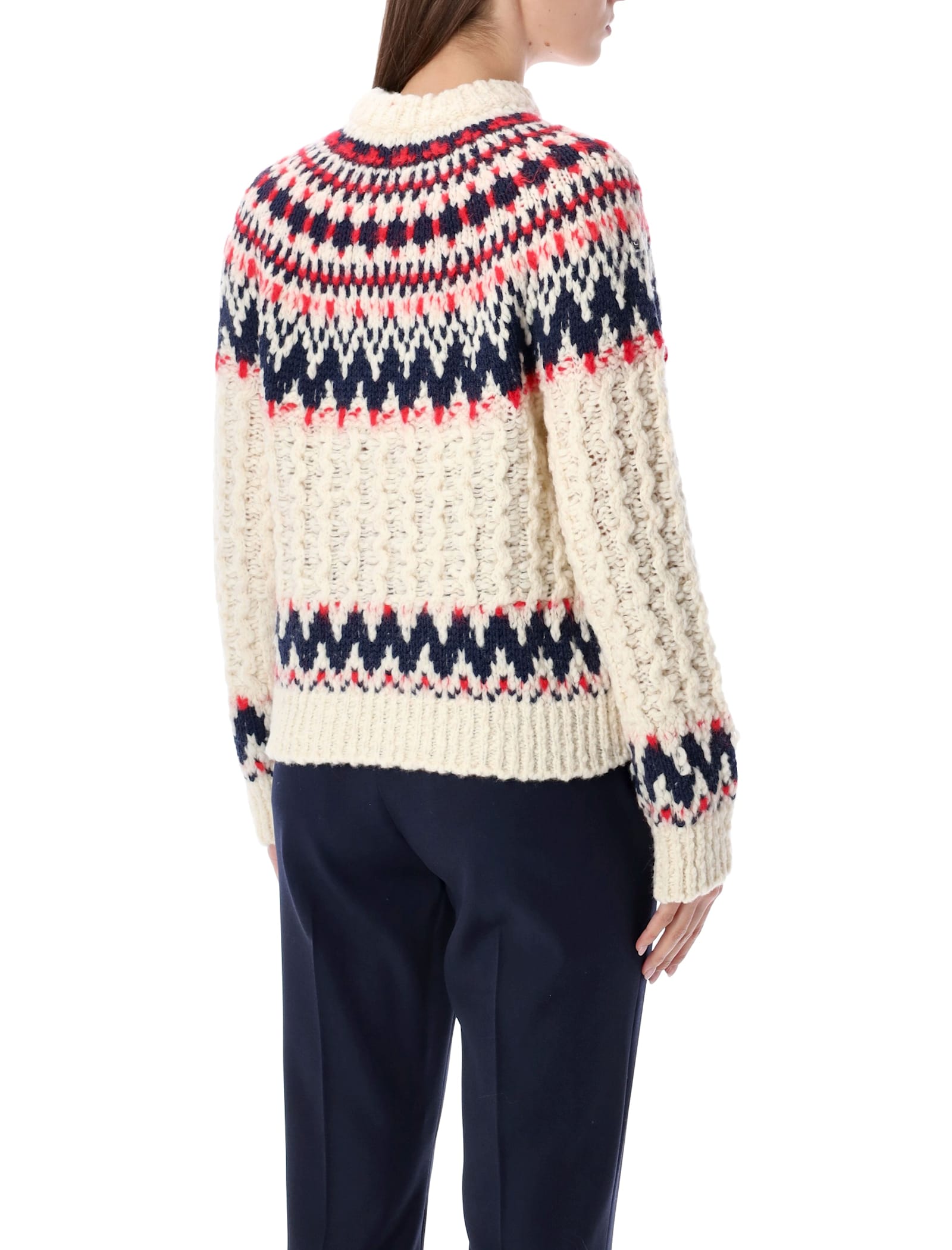 Moncler Grenoble Geometric Jacquard Wool Blend Jumper In Multi