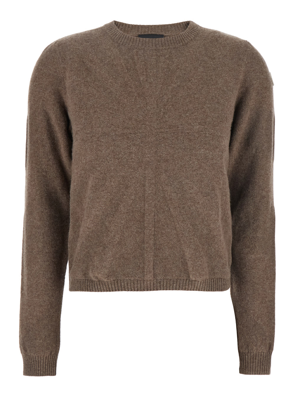 Moncler Genius Biker Brown Crewneck Sweater With Logo Patch On The Sleeve In Wool And Cashmere Blend Woman