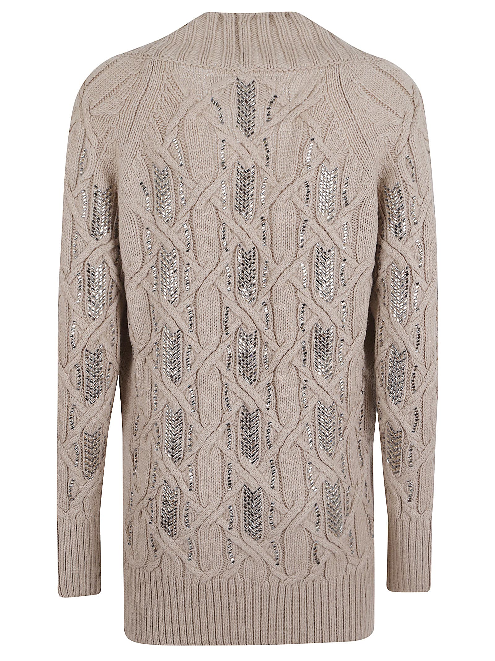 Ermanno Scervino Crystal-embellished Cable-knit Cardigan In Gray