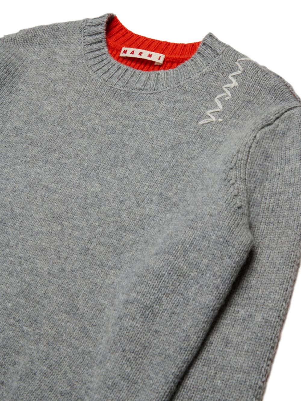 Marni Kids Gray Long-sleeved Crewneck Sweater In Gray