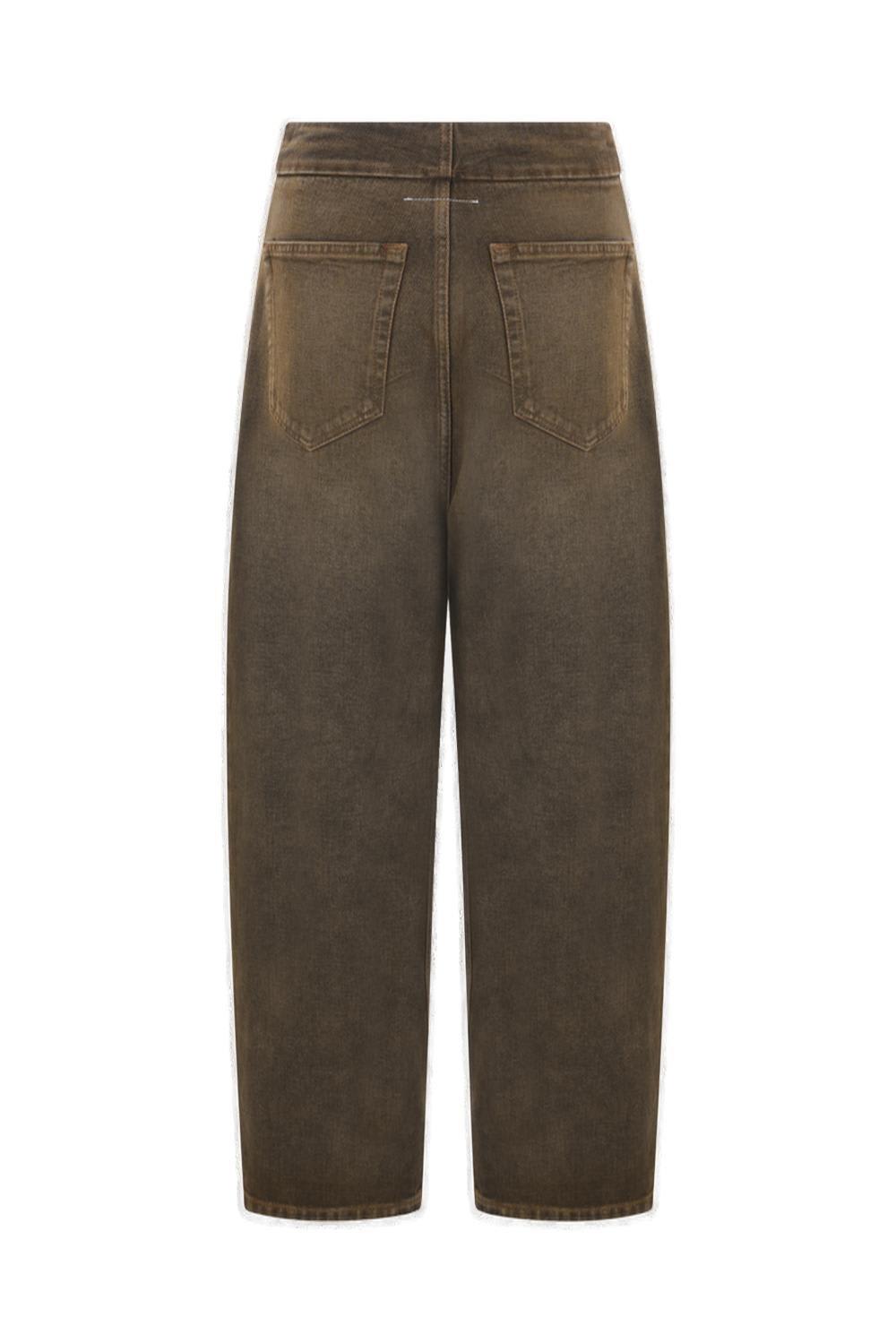 Shop Mm6 Maison Margiela Button Detailed Cropped Jeans In Brown