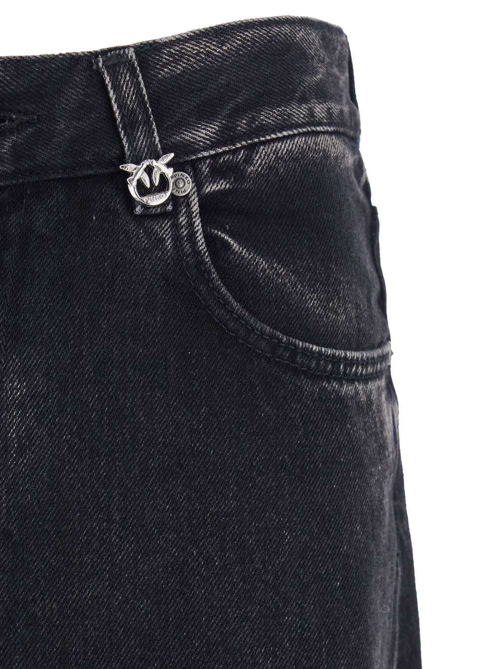 Pinko Wide-leg Denim Jeans With Fixed Cuff In Black