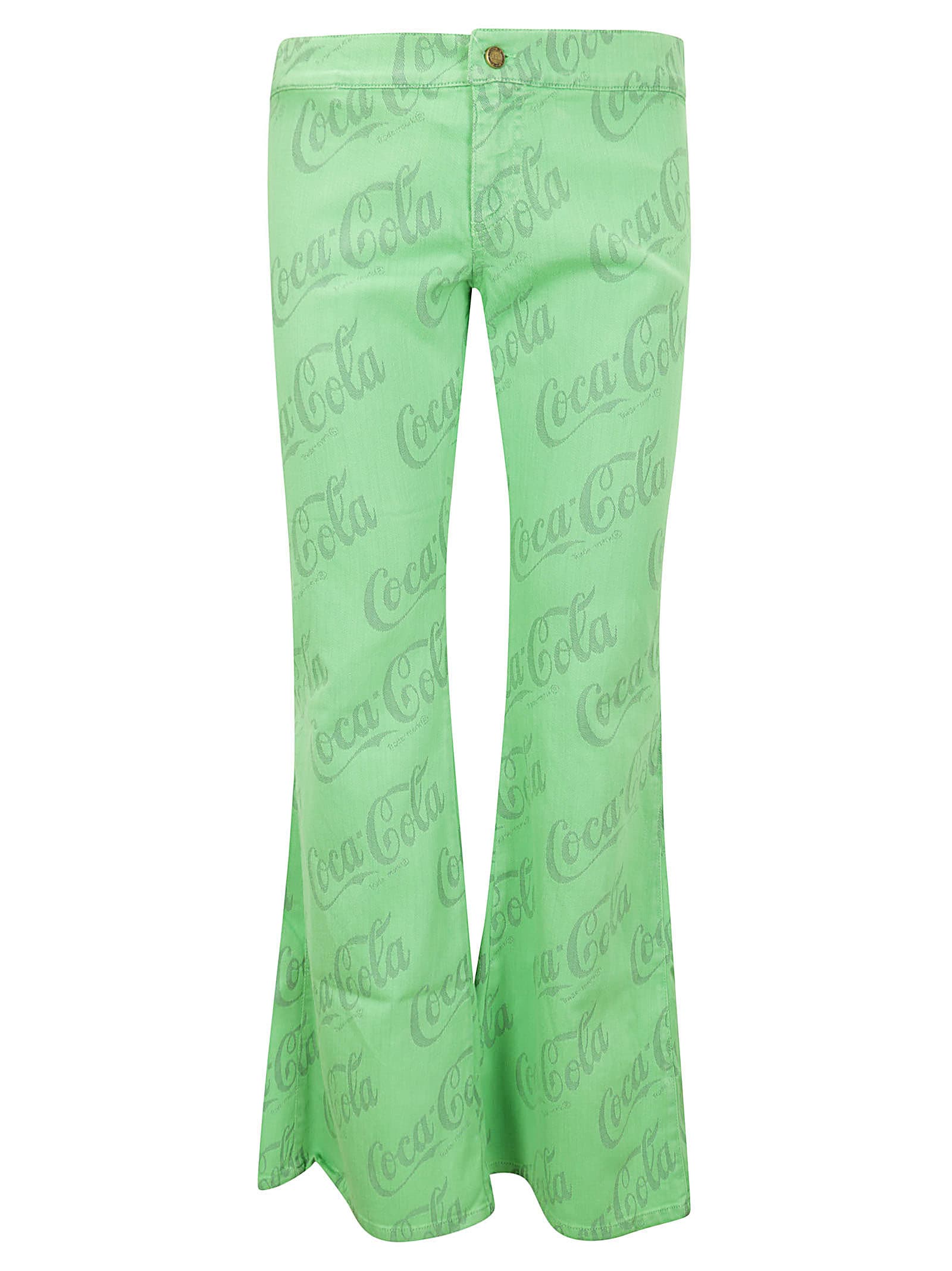 Erl Unisex Jacquard Denim Flare Pants Woven In Green Coca Cola