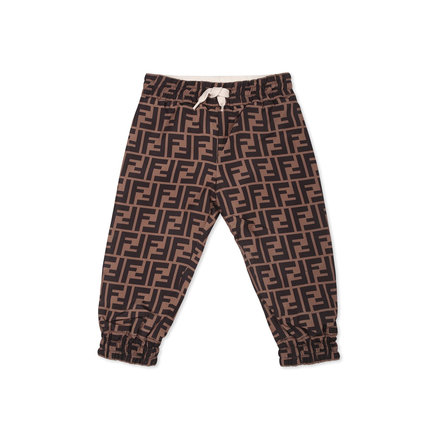 Fendi Beige Trousers For Bbay Boy With Ff In Brown