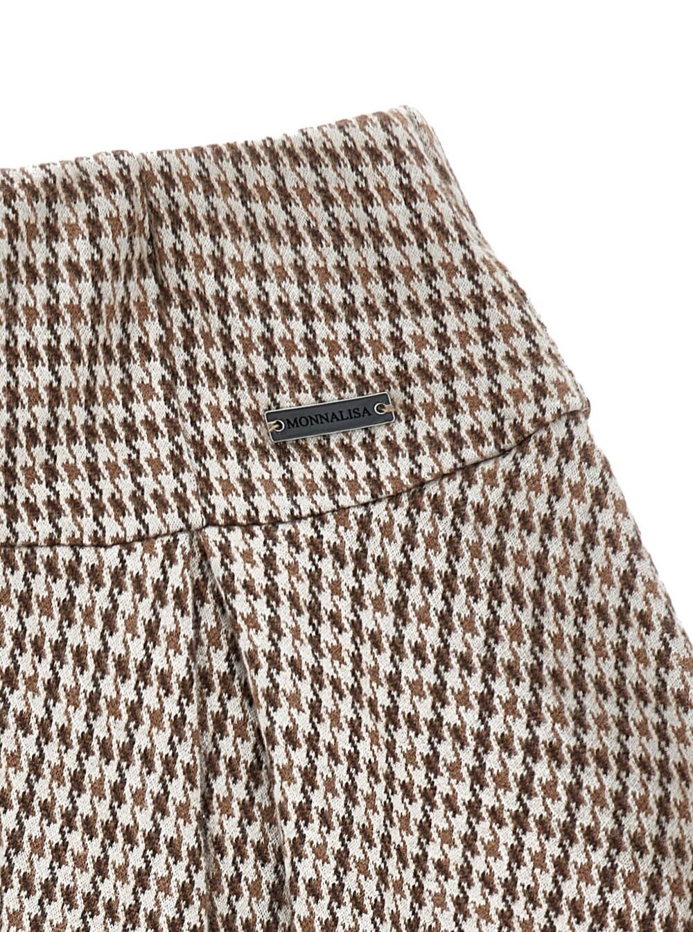 Monnalisa Beige Skirt With Box Pleats And Logo Plaque On The Front In Fabric Girl In Brown