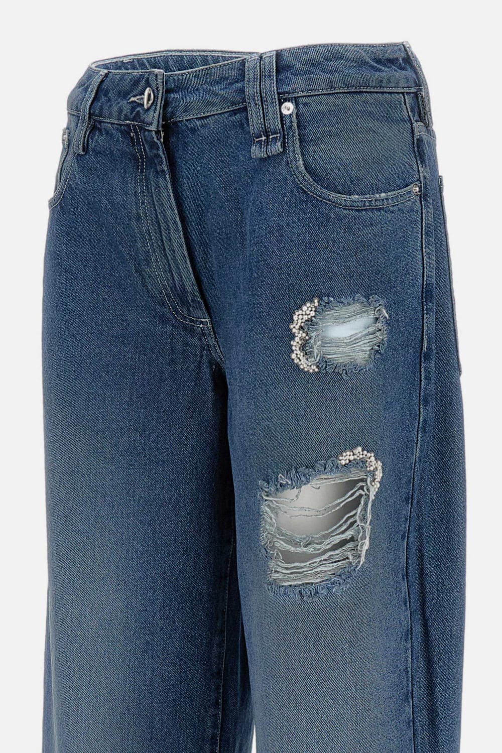 Simone Rocha Distressed Folded-cuff Denim Jeans In Blue