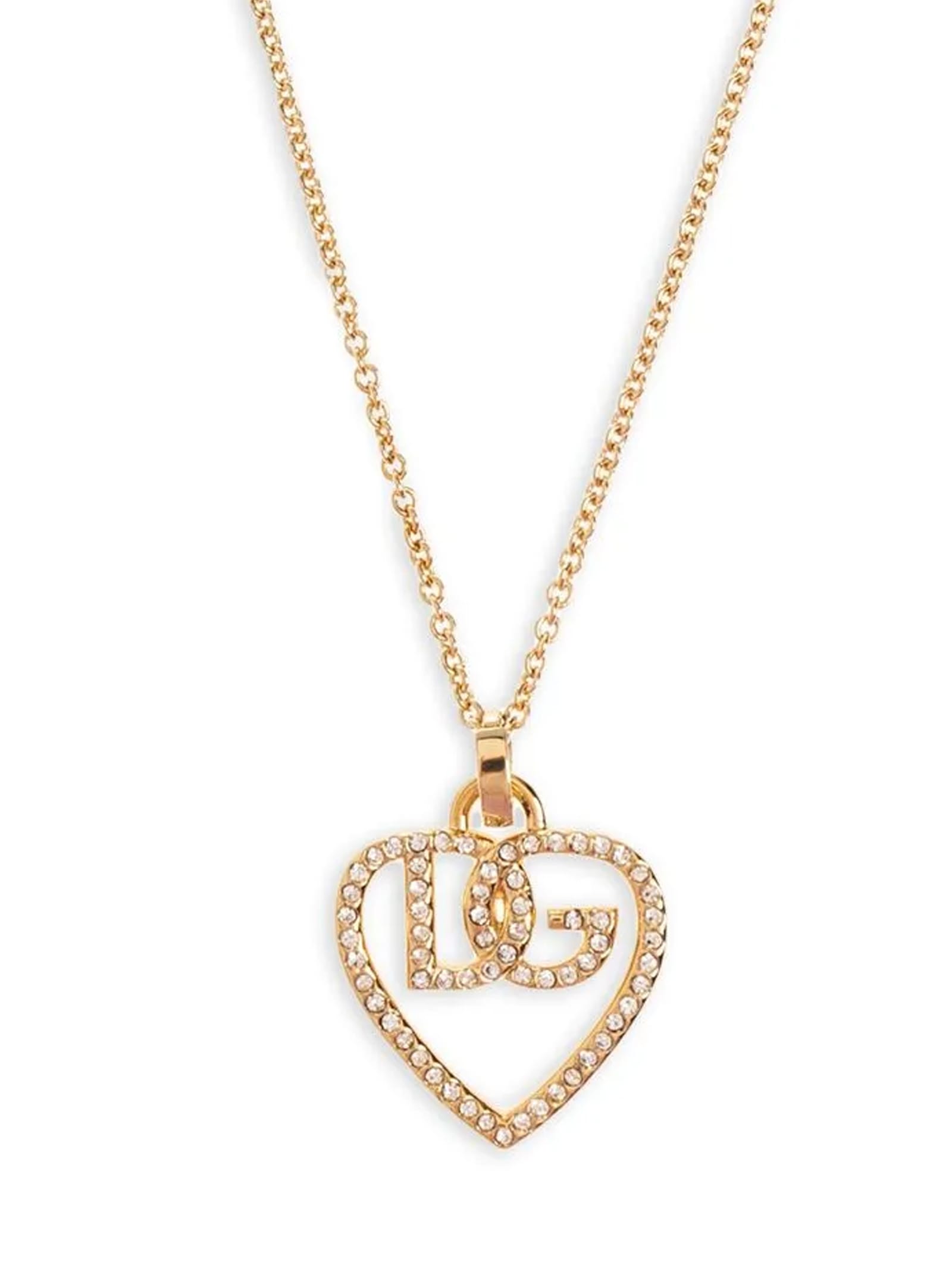 Dolce & Gabbana Heart And Logo Rhinestones Pendant Necklace Accessories In Gold