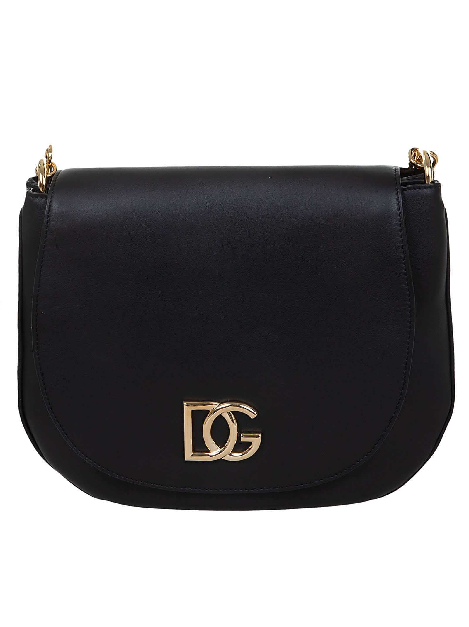 Dolce & Gabbana Logo Plaque Flap Shoulder Bag In Black