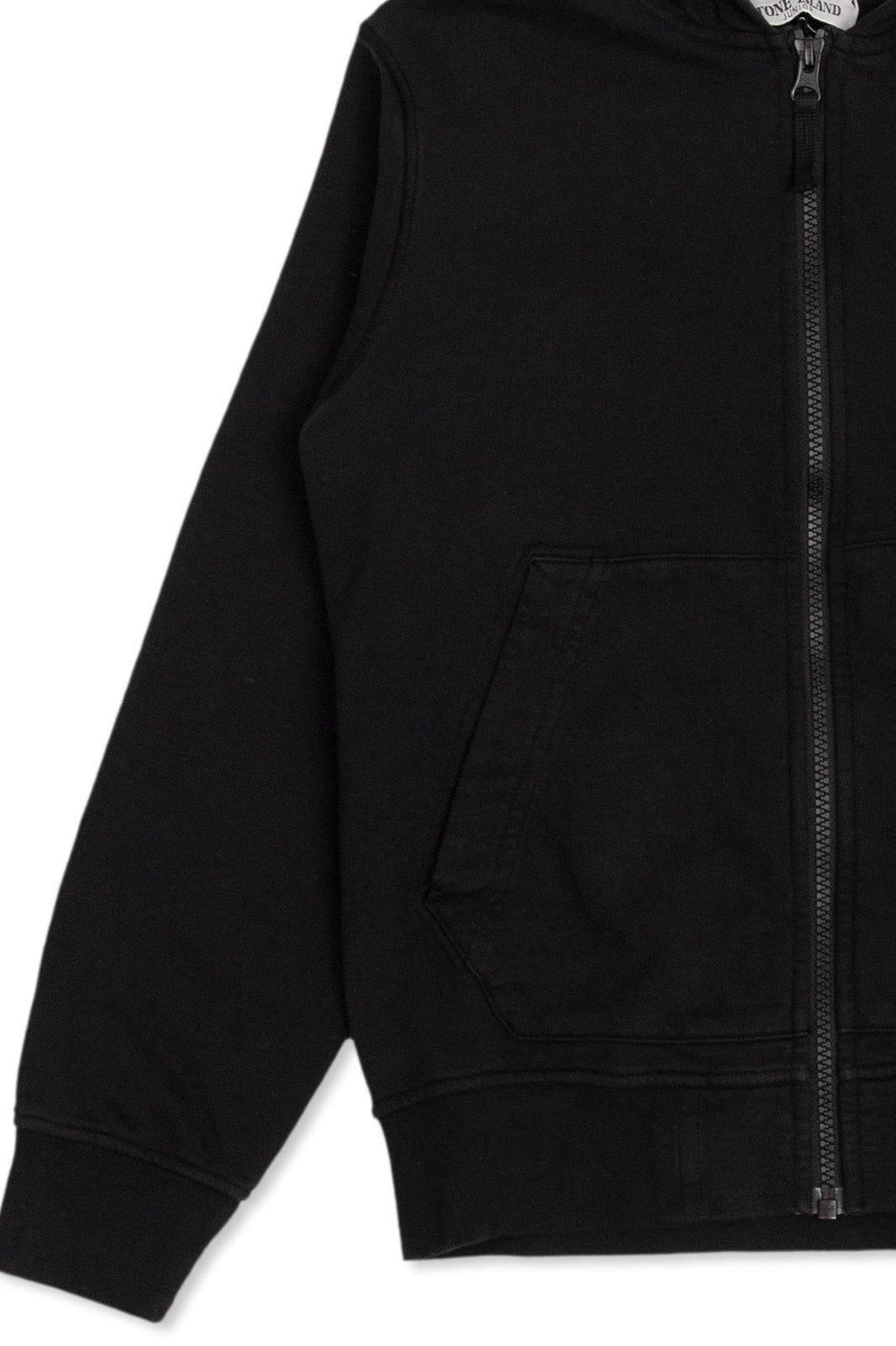 Shop Stone Island Junior Compass-patch Zip-up Hooded Jacket In Black