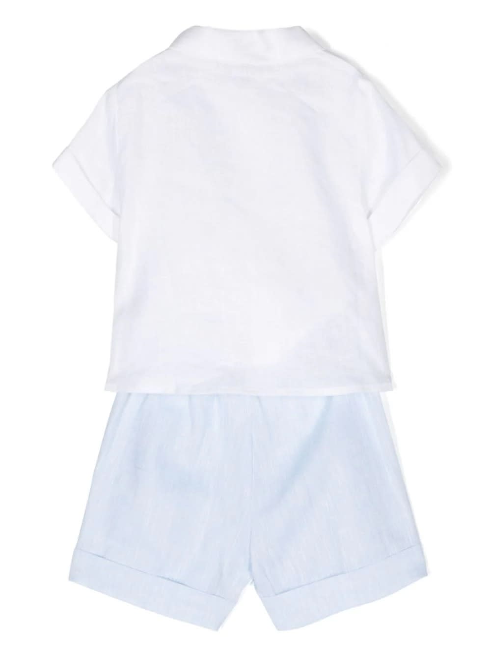 Shop Il Gufo Two Piece Linen Set In White And Light Blue In Cielo