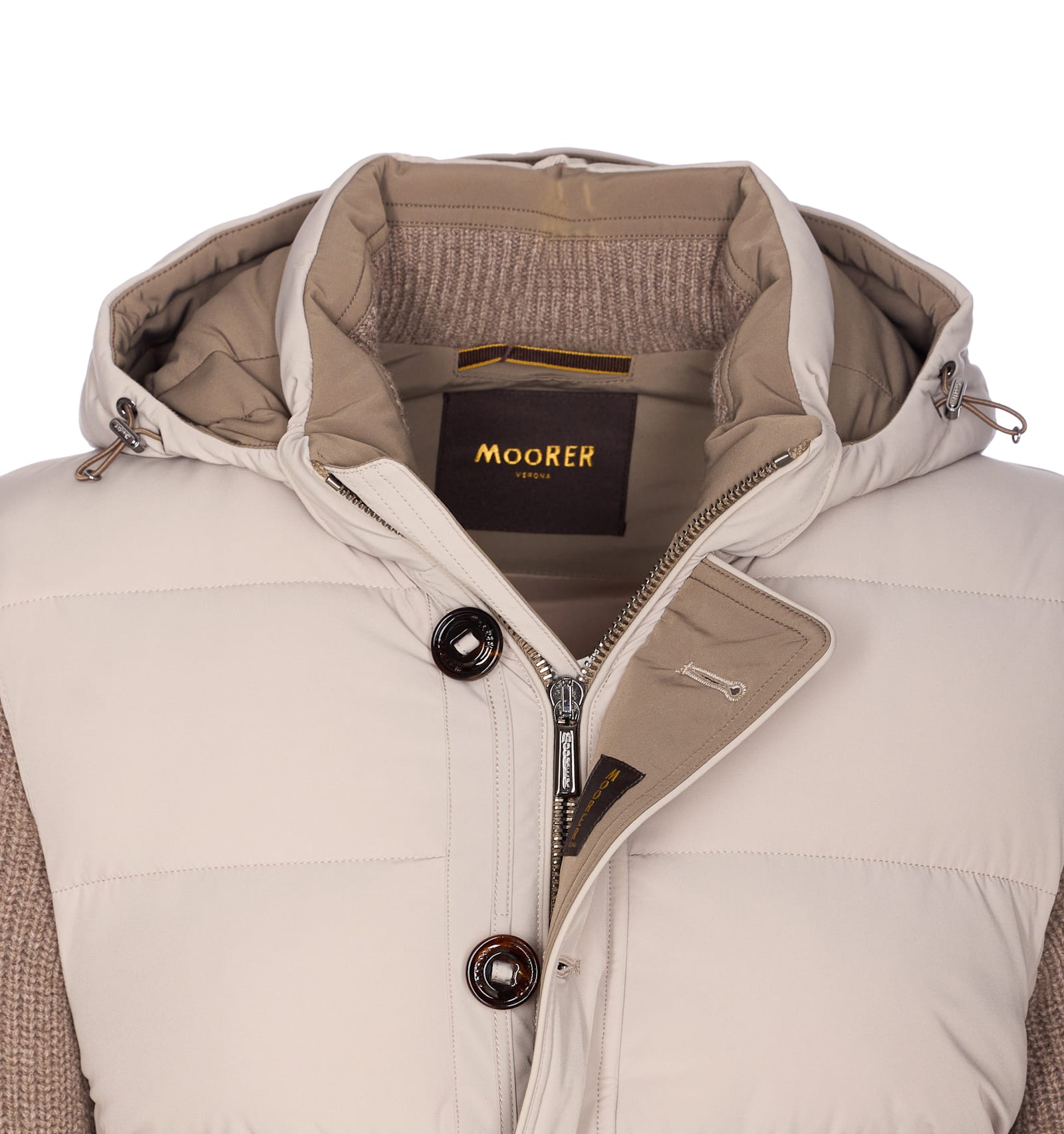 Moorer Quilted Jacket Hood Knitted Sleeves In Neutral