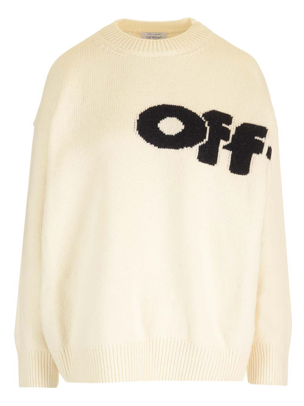 Shop Off-white Wool Knit Sweater In Beige