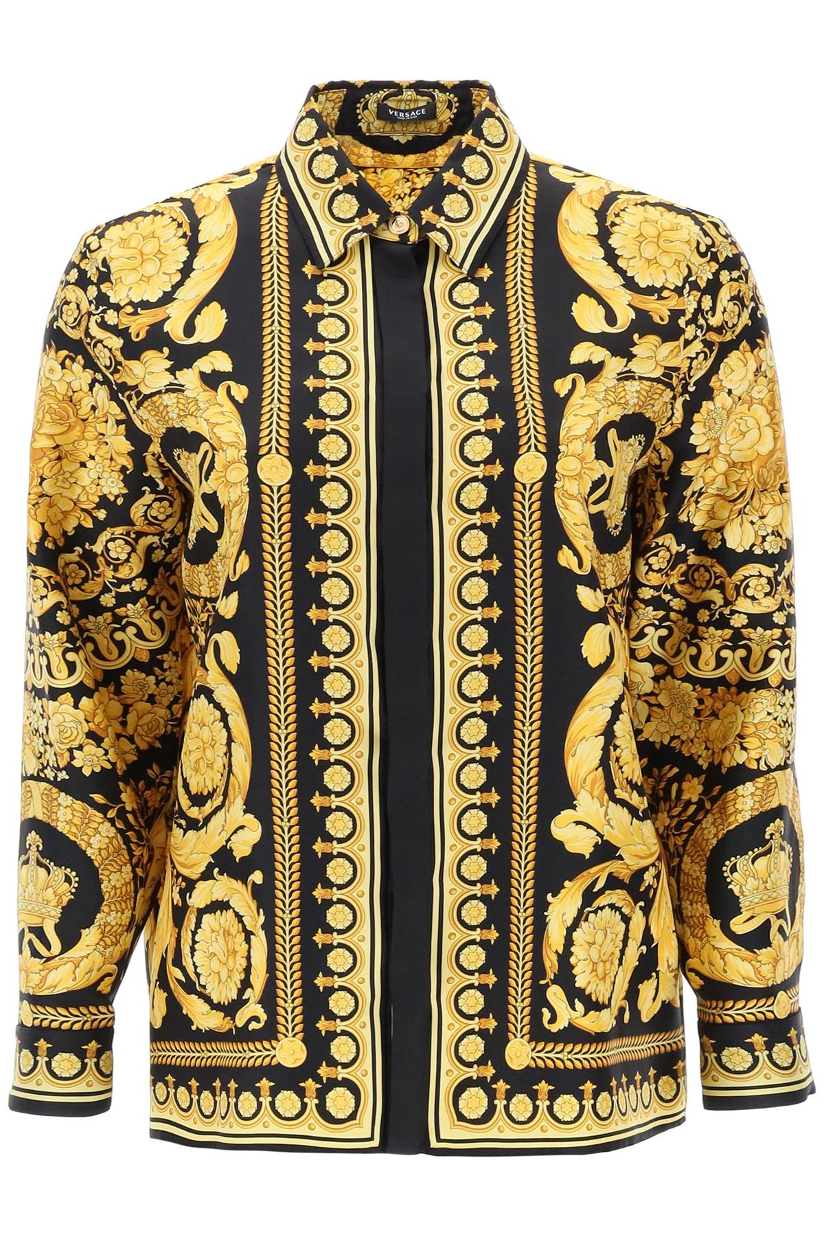 Shop Versace Barocco Silk Shirt In Black Gold (yellow)