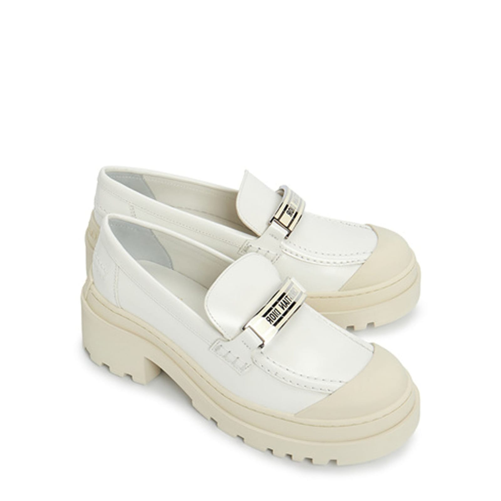 Shop Dior Leather Loafers In White