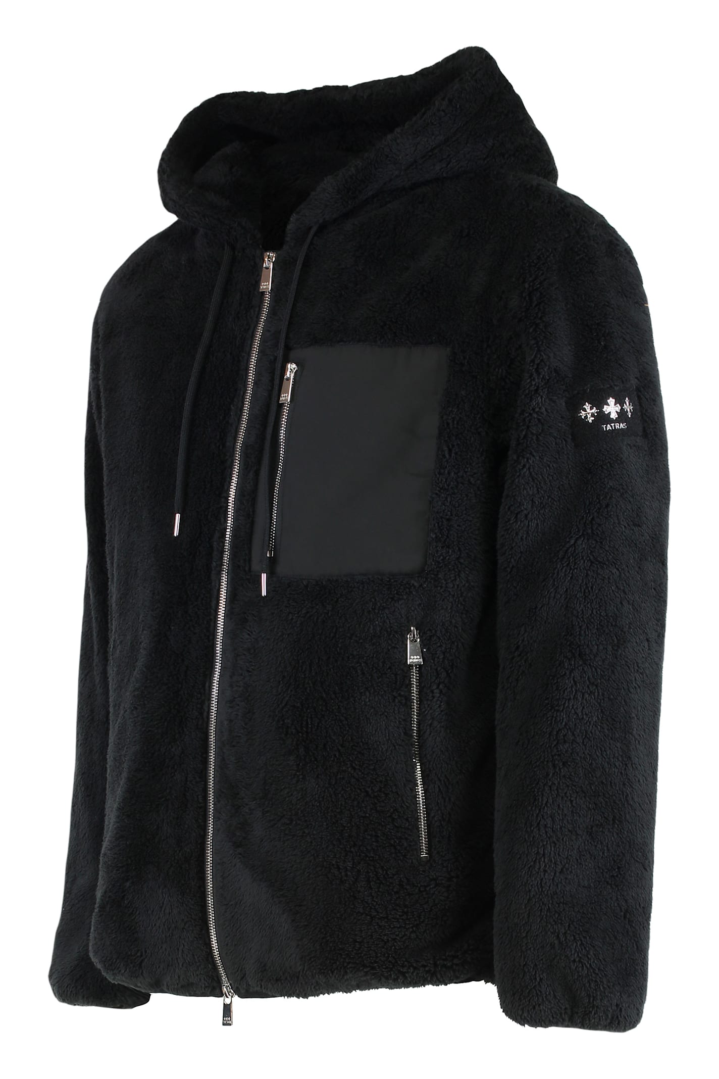 Tatras Menfi Black Jacket With Drawstring Hood And Logo Patch On The Sleeve In Ecofur Man In Black