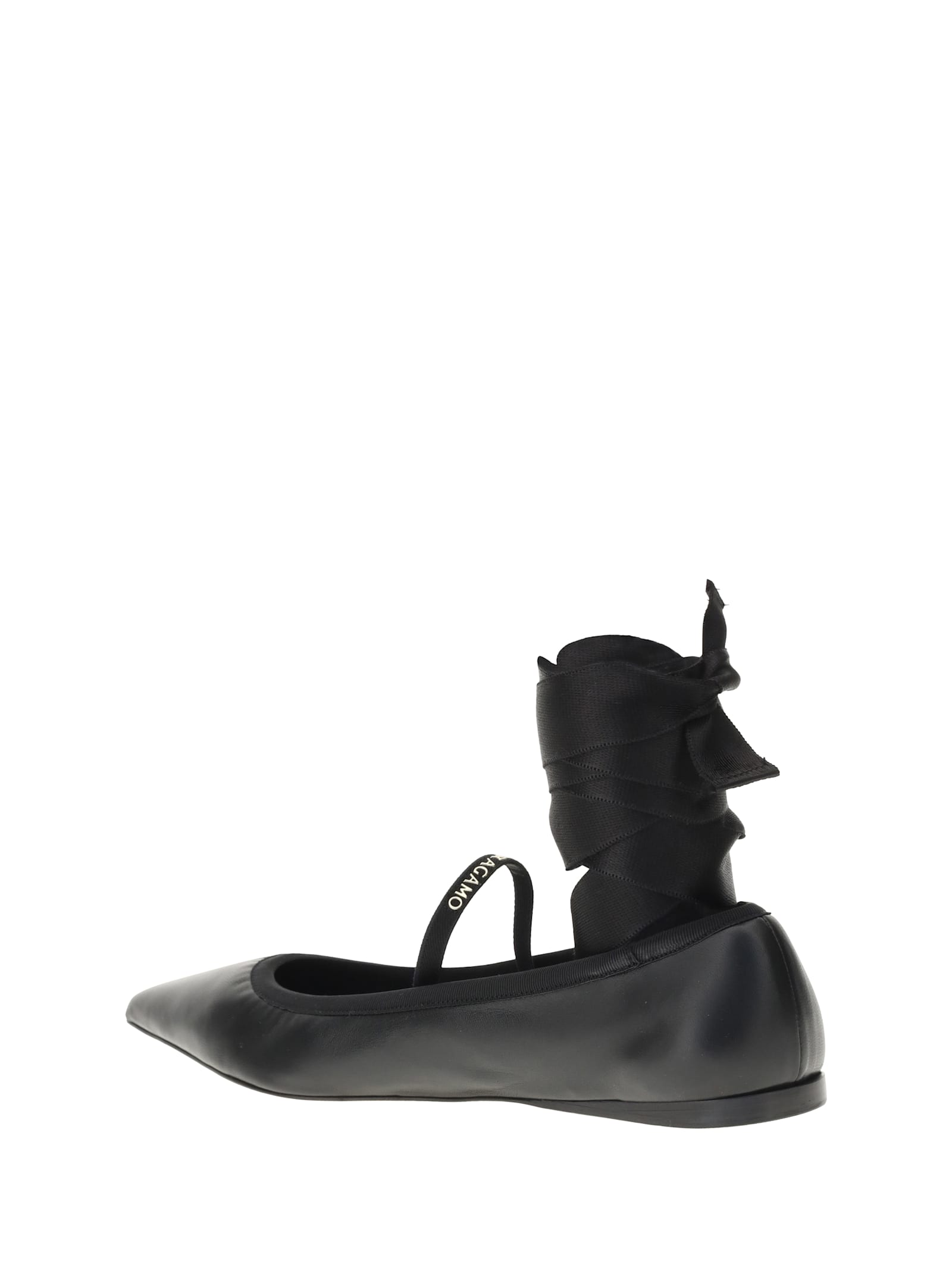 Ferragamo Carice Satin Ribbon Tapered Ballerinas In Black