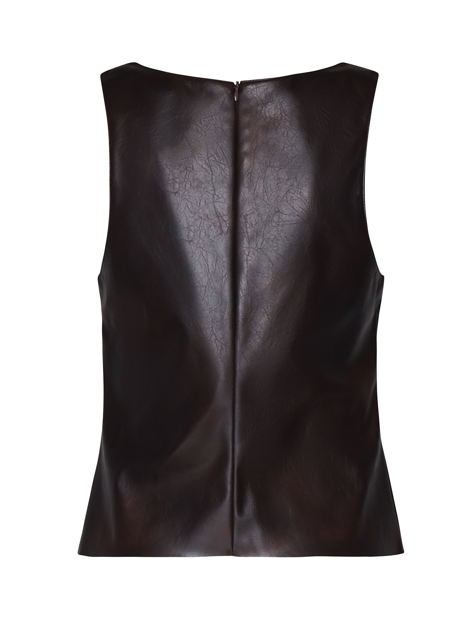 Shop Pinko Capuana Ecoleather Top In Brownish Black