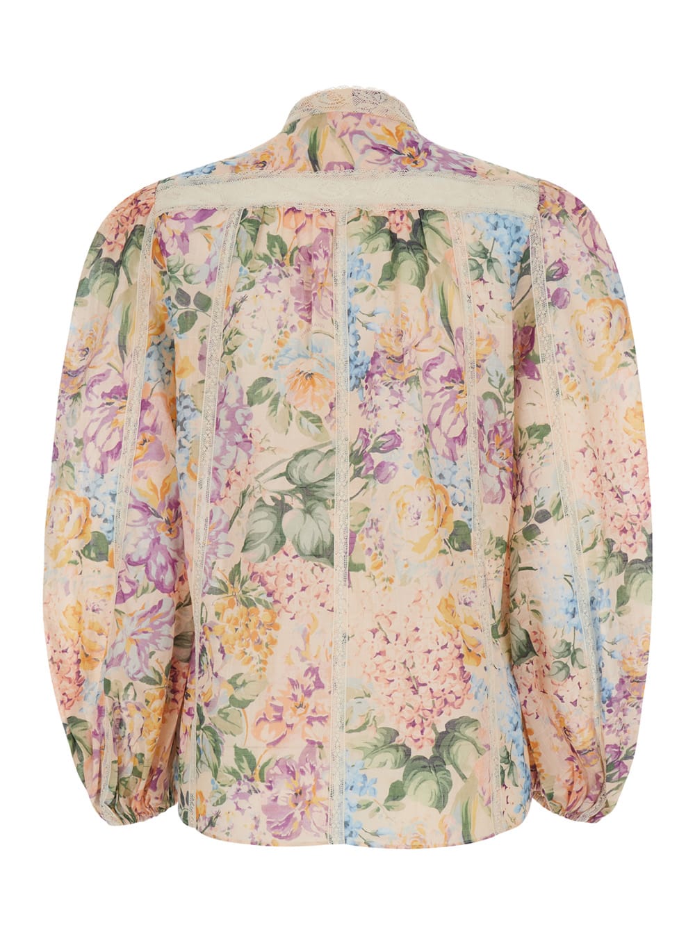 Shop Zimmermann Multicolor Shirt With Lace Trim And Floreal Print In Cotton Woman