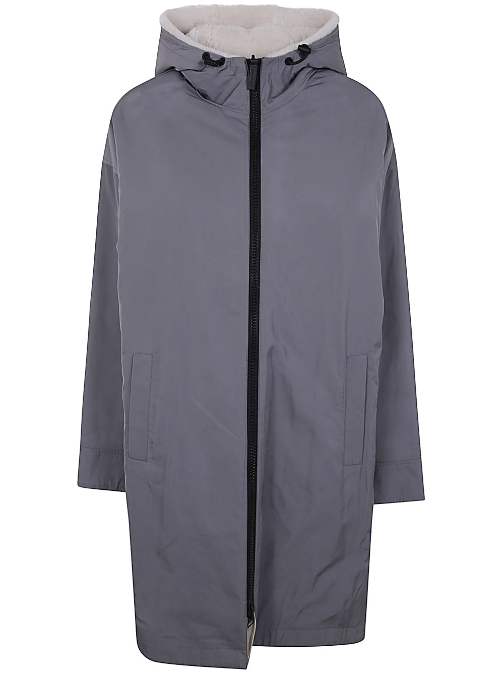 Shop Yves Salomon 93cm Tissu Tech Reverseble Parka In Charcoal Ivory