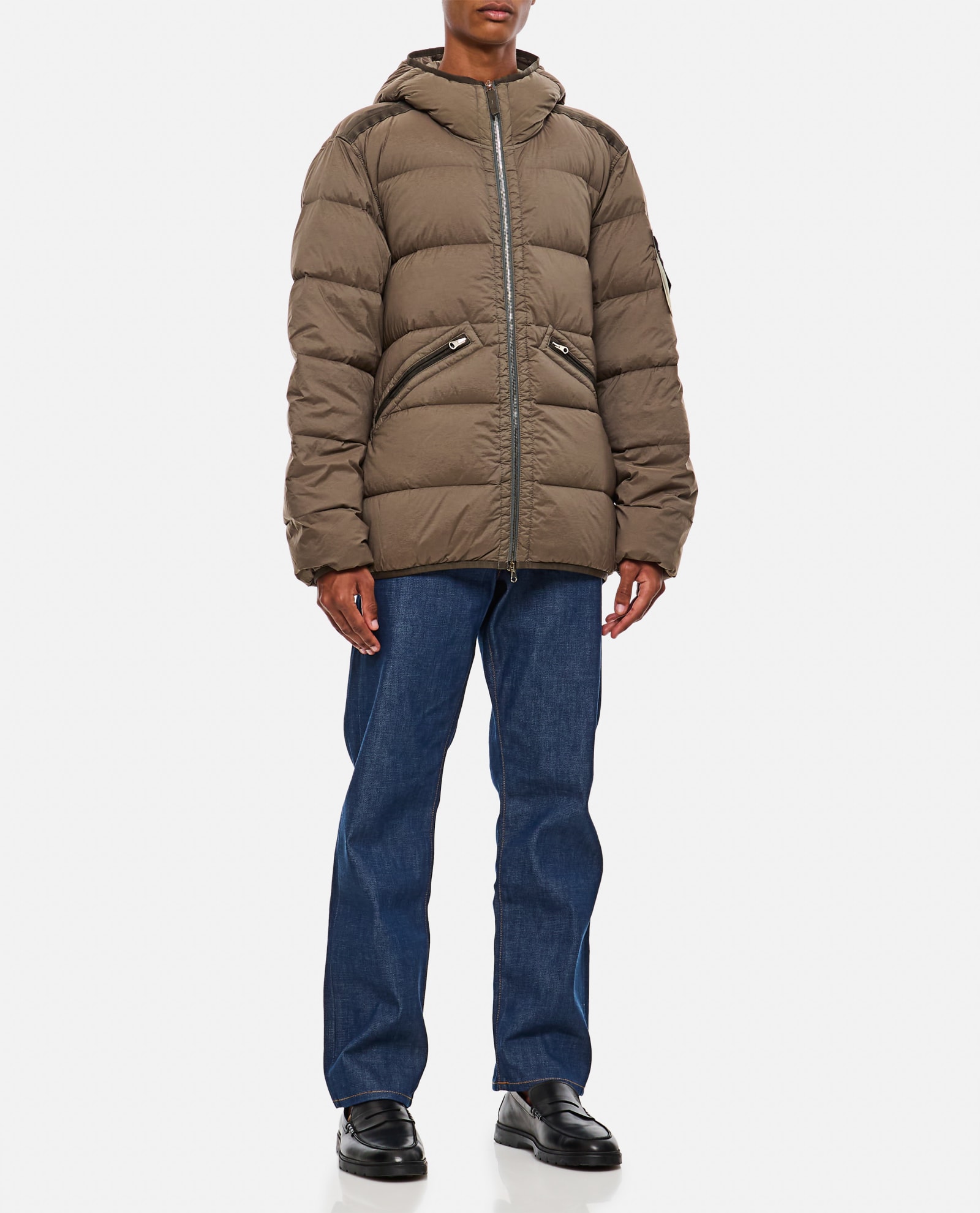 Shop Stone Island Real Down Jacket In Brown