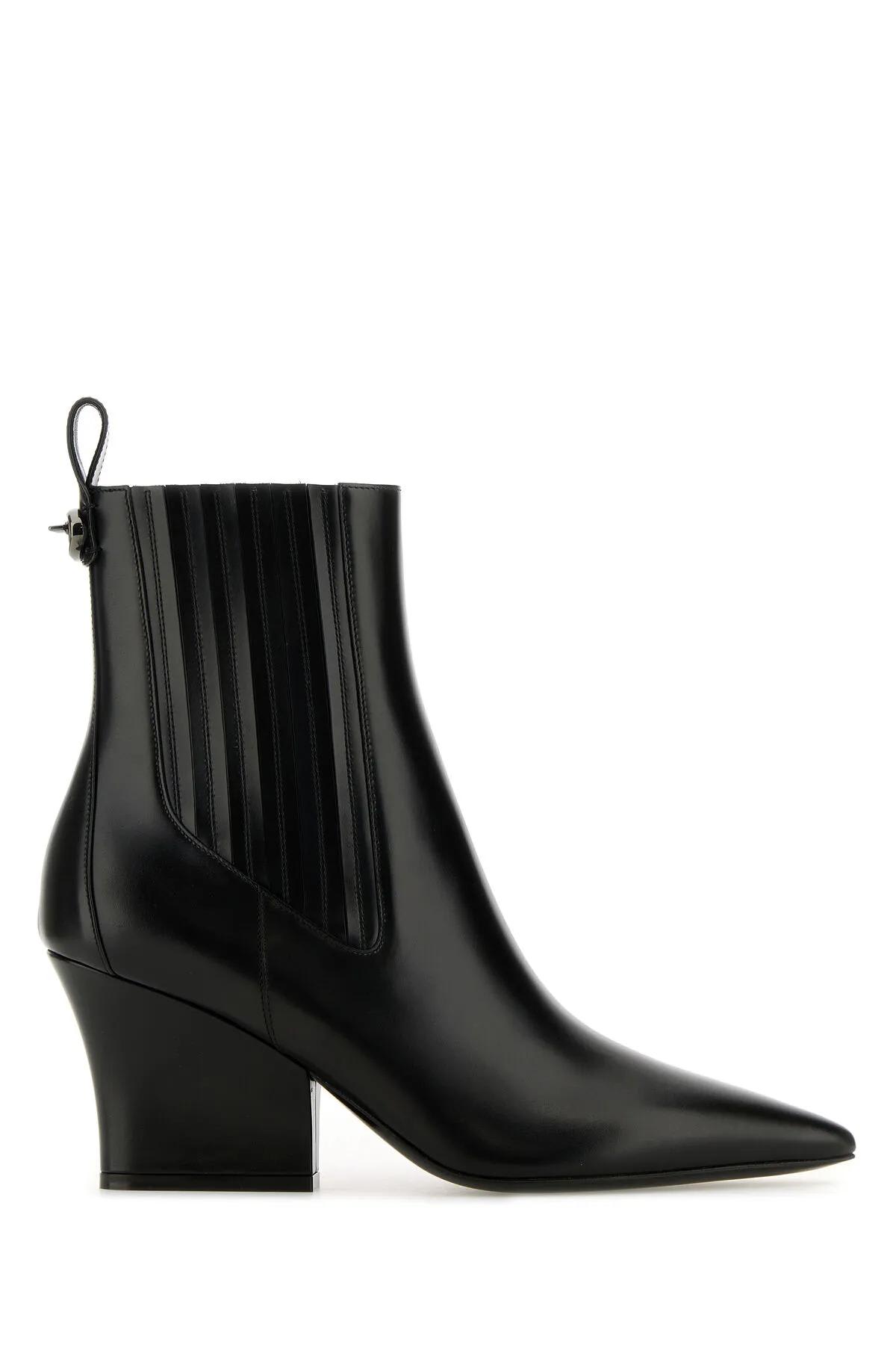 Shop Valentino Black Leather Vlogo Lockette Ankle Boots