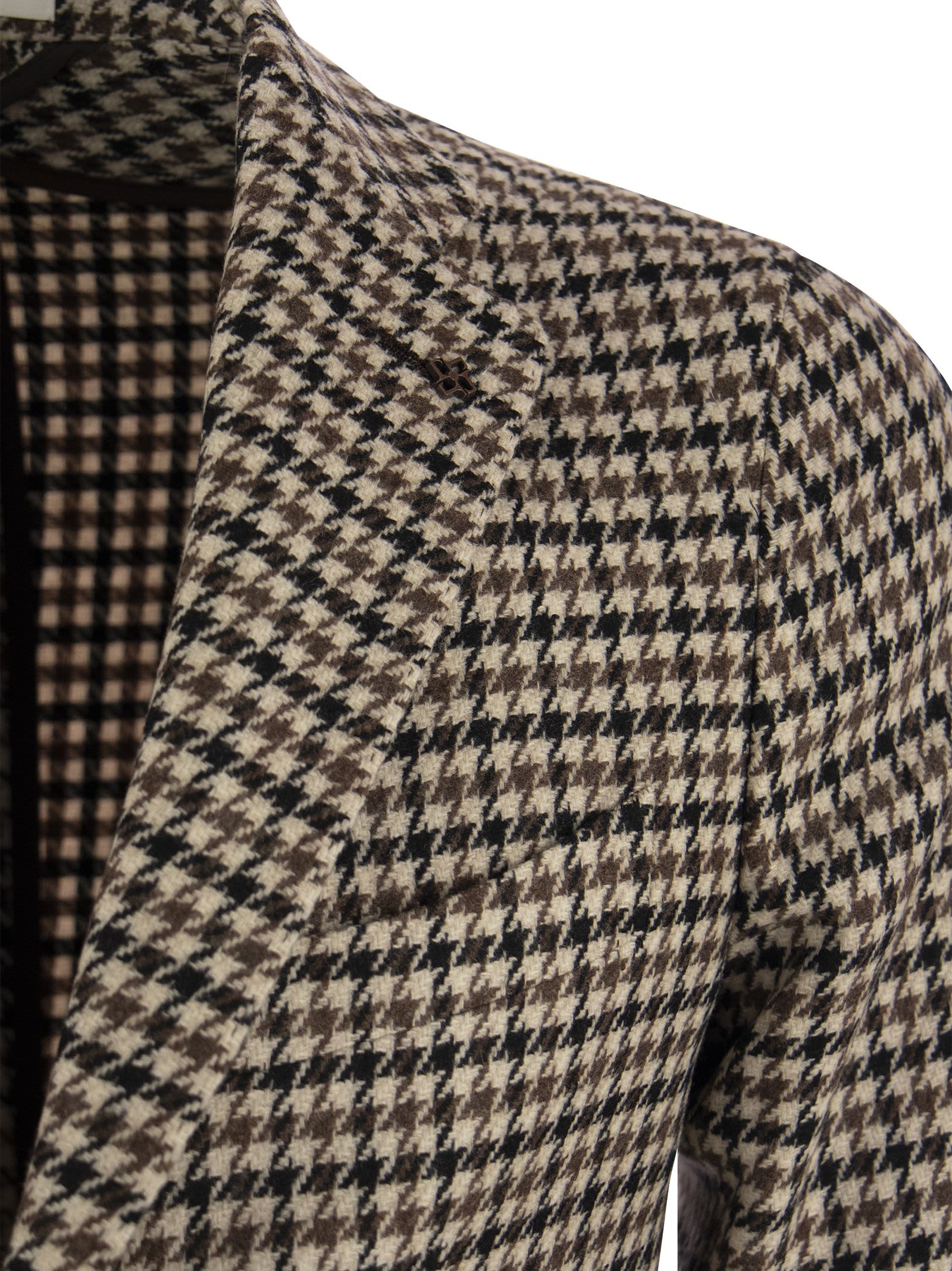 Shop Tagliatore Montecarlo - Pied De Poule Wool Blazer In Black/mud