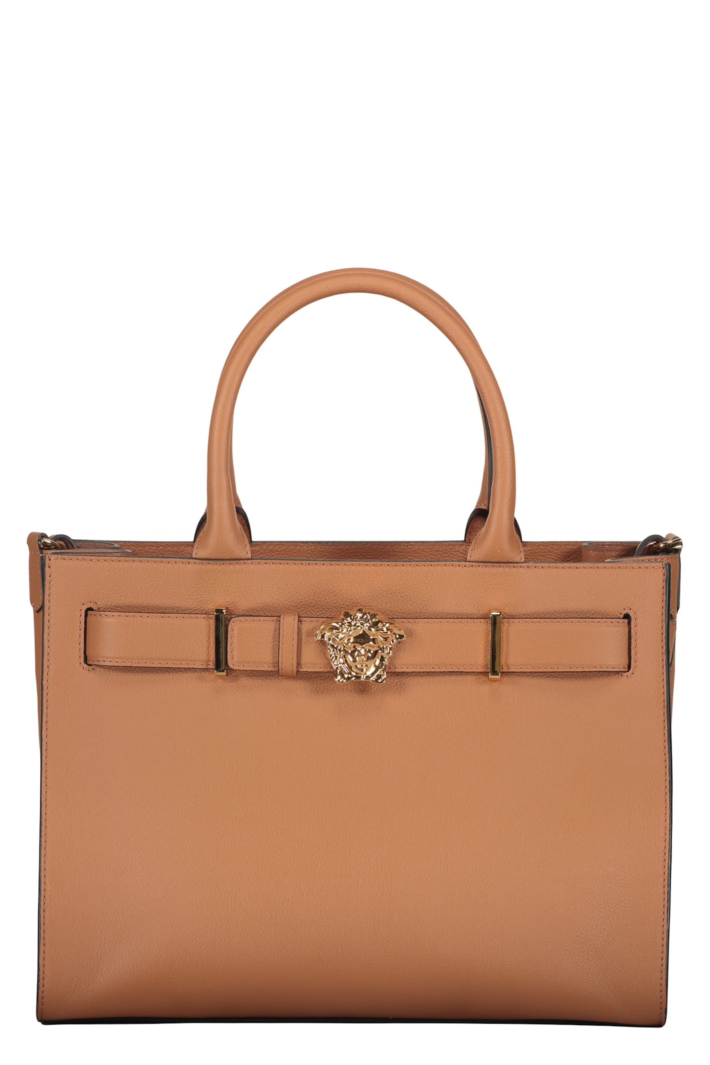 Versace Elegant And Sophisticated Brown Leather Handbag In Brown