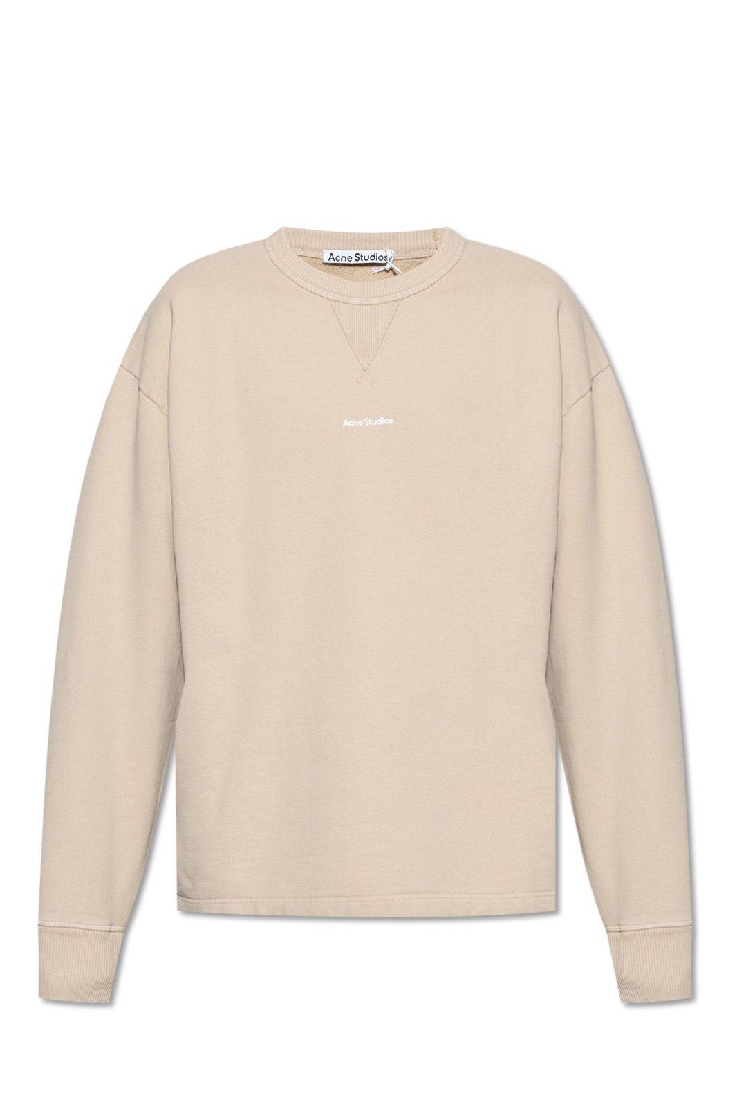 Shop Acne Studios Logo Printed Crewneck Sweatshirt In Beige