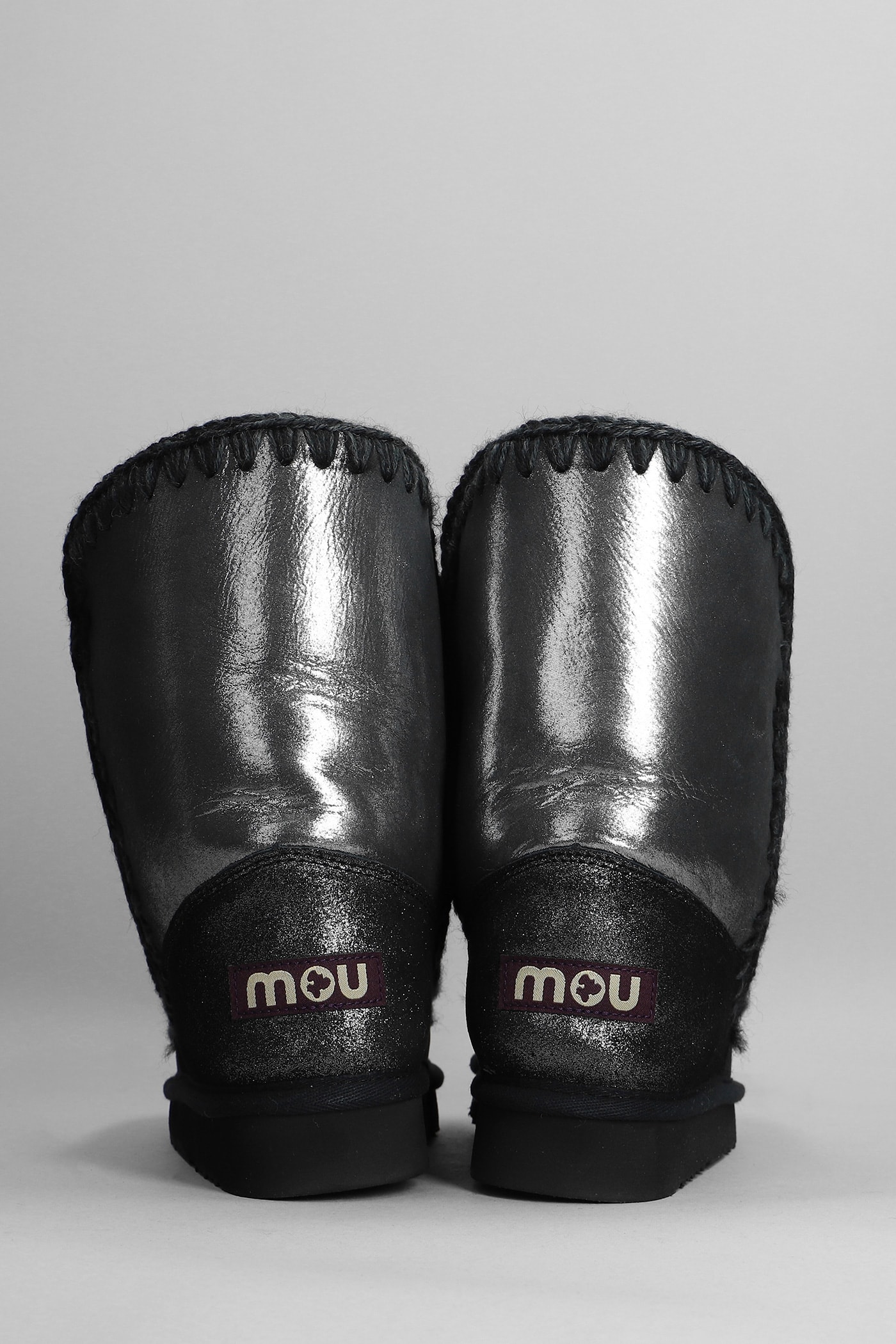 Mou Eskimo 24 Low Heels Ankle Boots In Black Glitter In Black