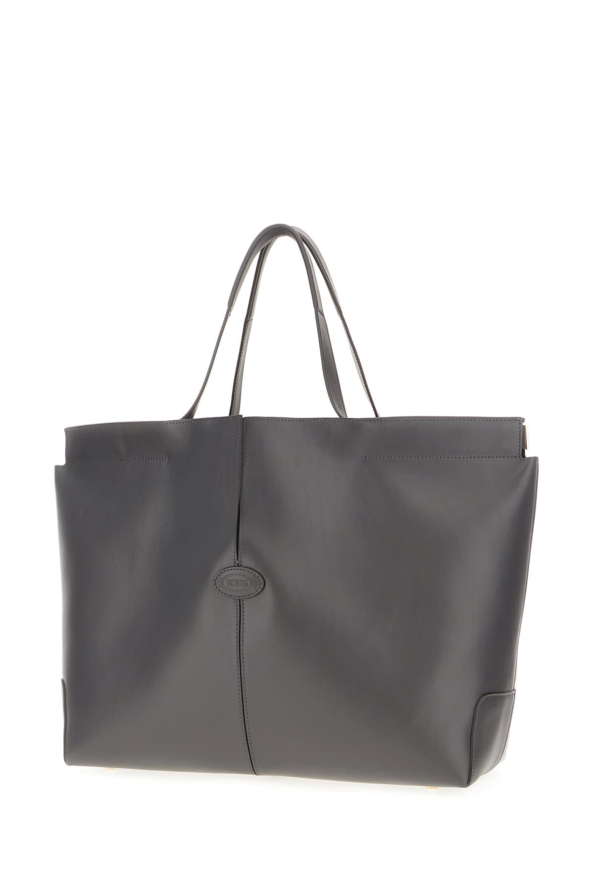 Shop Tod's Graphite Leather Medium Di Folio Shopping Bag In Black