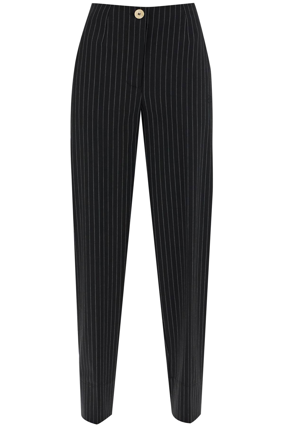 Shop Ganni Striped Tapered Trousers In Black (black)