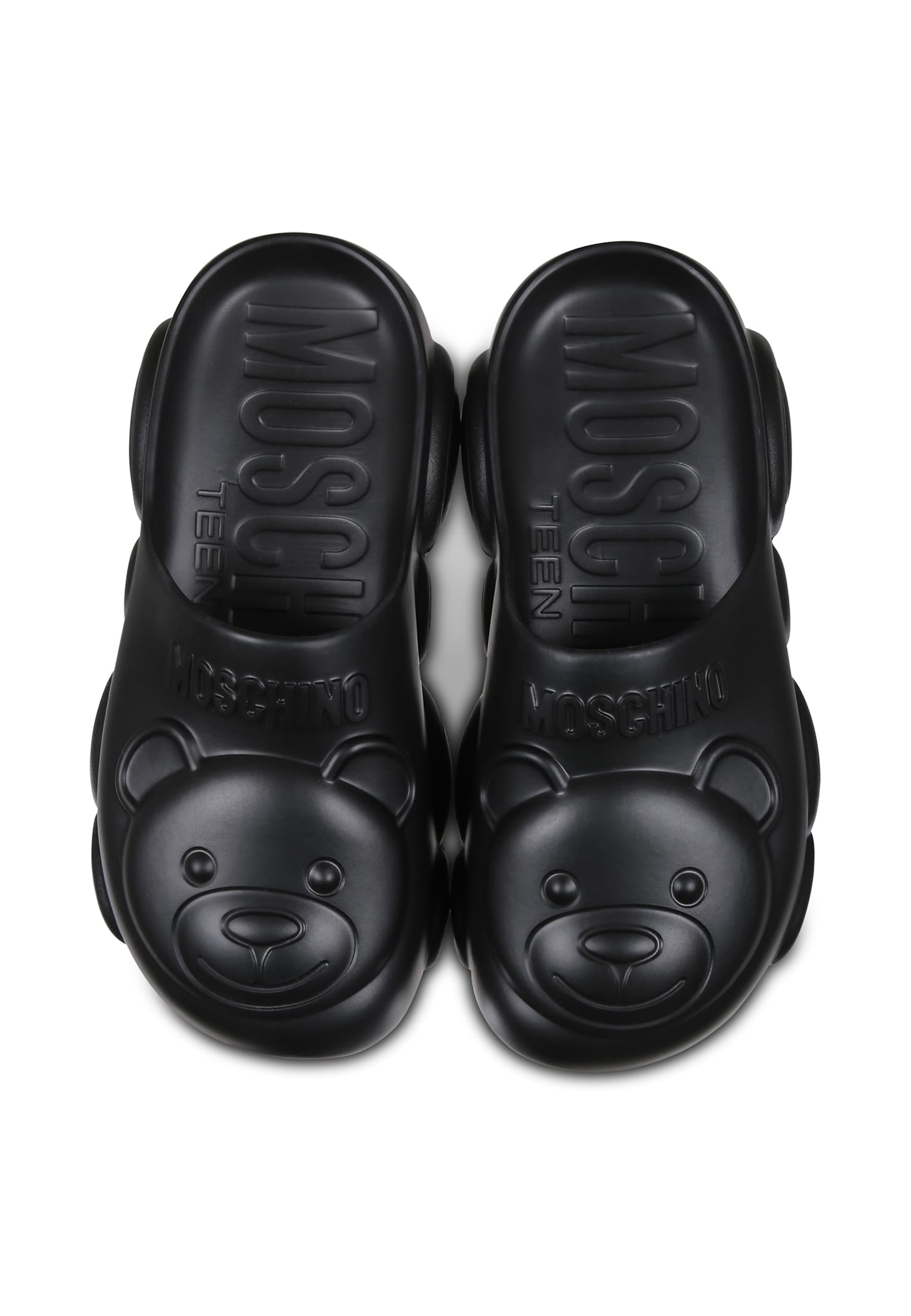 Moschino Black Mules For Kids With Teddy Bear In Black