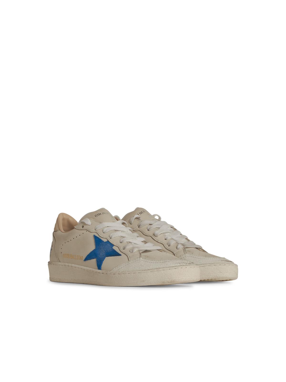 Golden Goose Deluxe Brand Low-top White Leather Sneakers With Blue Star Accent In White