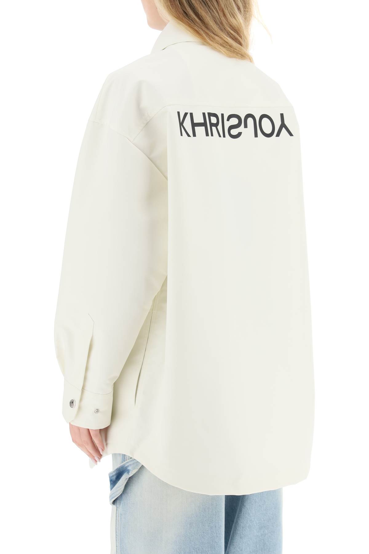 Shop Khrisjoy Oversized Boyfriend Shirt Jacket In Off White (white)