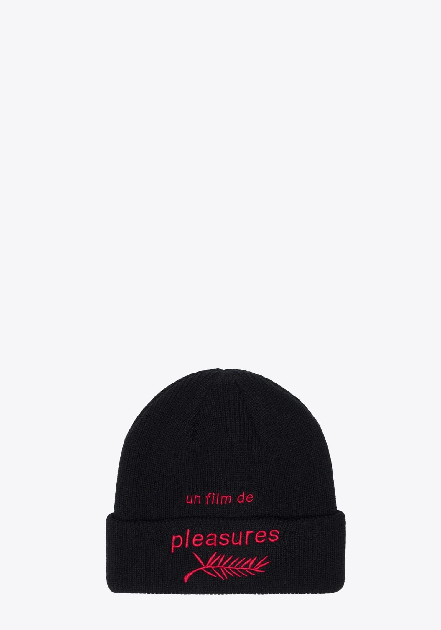 Pleasures Film Beanie Black rib knit beanie with red embroidery
