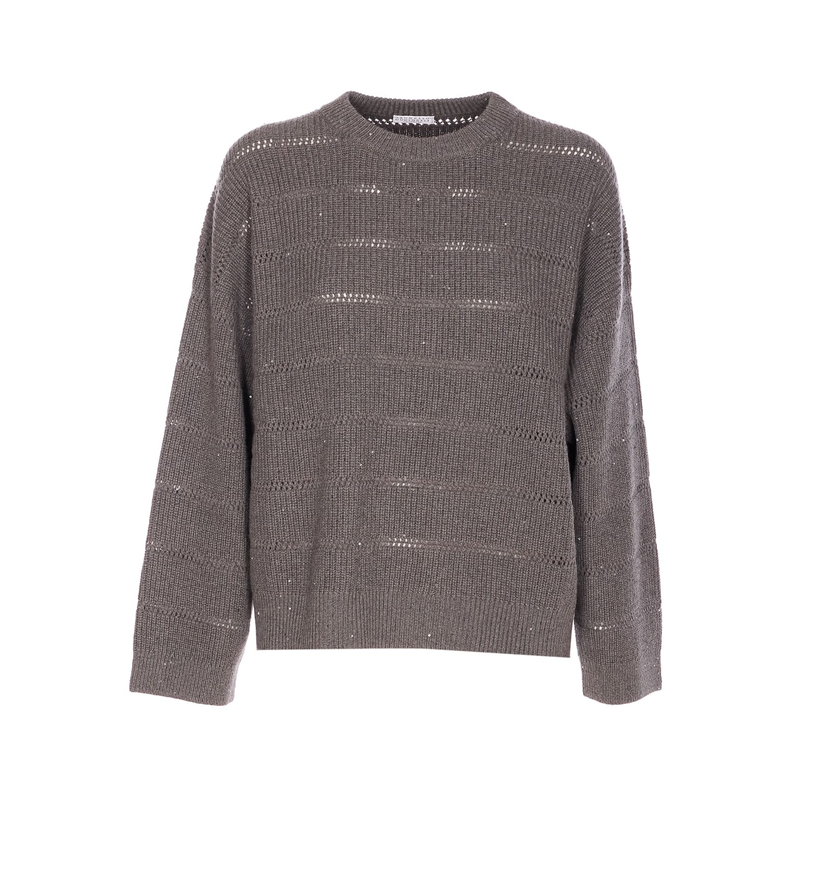 Brunello Cucinelli Sequins Ribbed Knitwear Open Knit Design In Gray