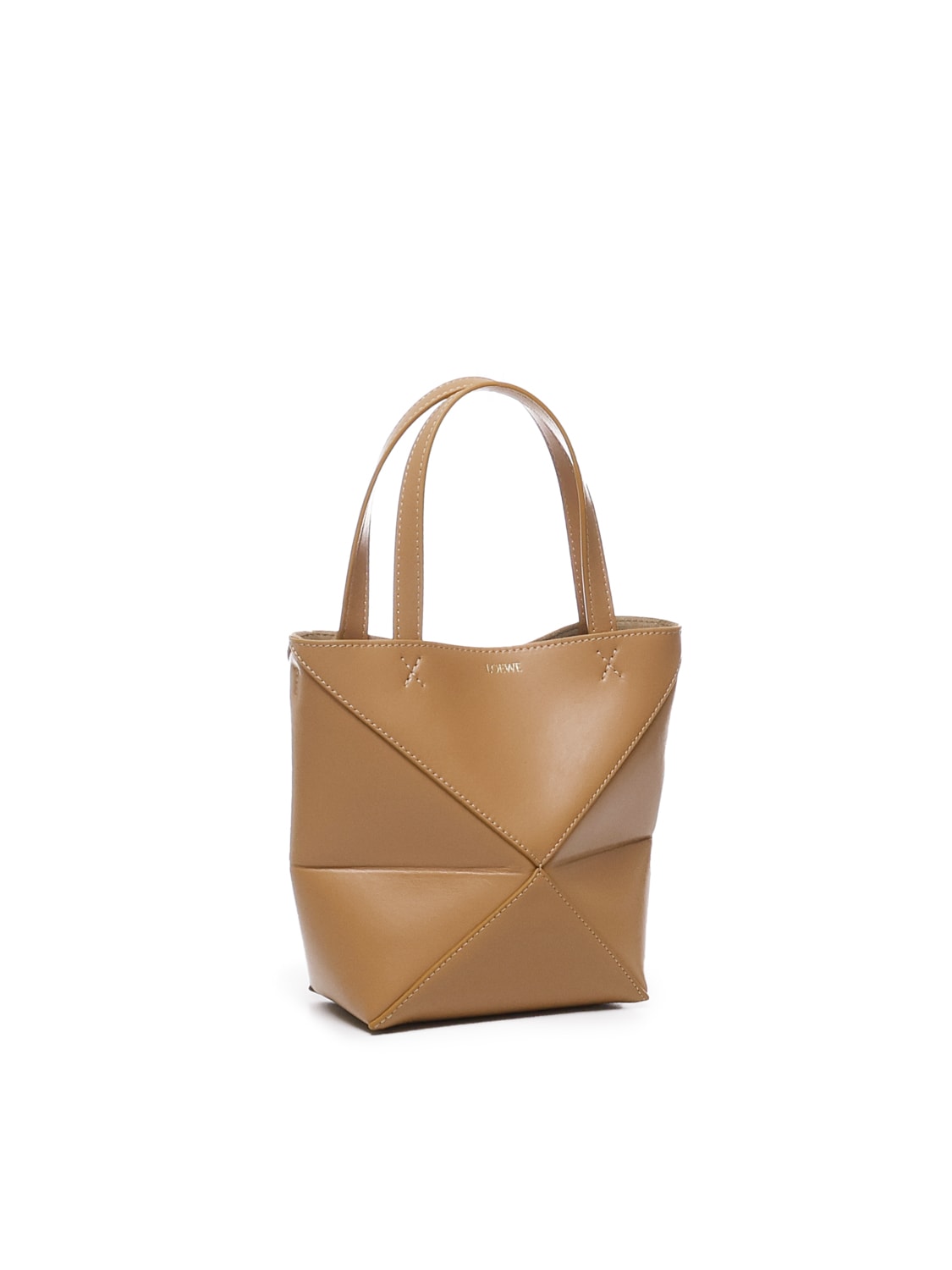 Shop Loewe Mini Puzzle Fold Tote In Shiny Calfskin In Warm Desert