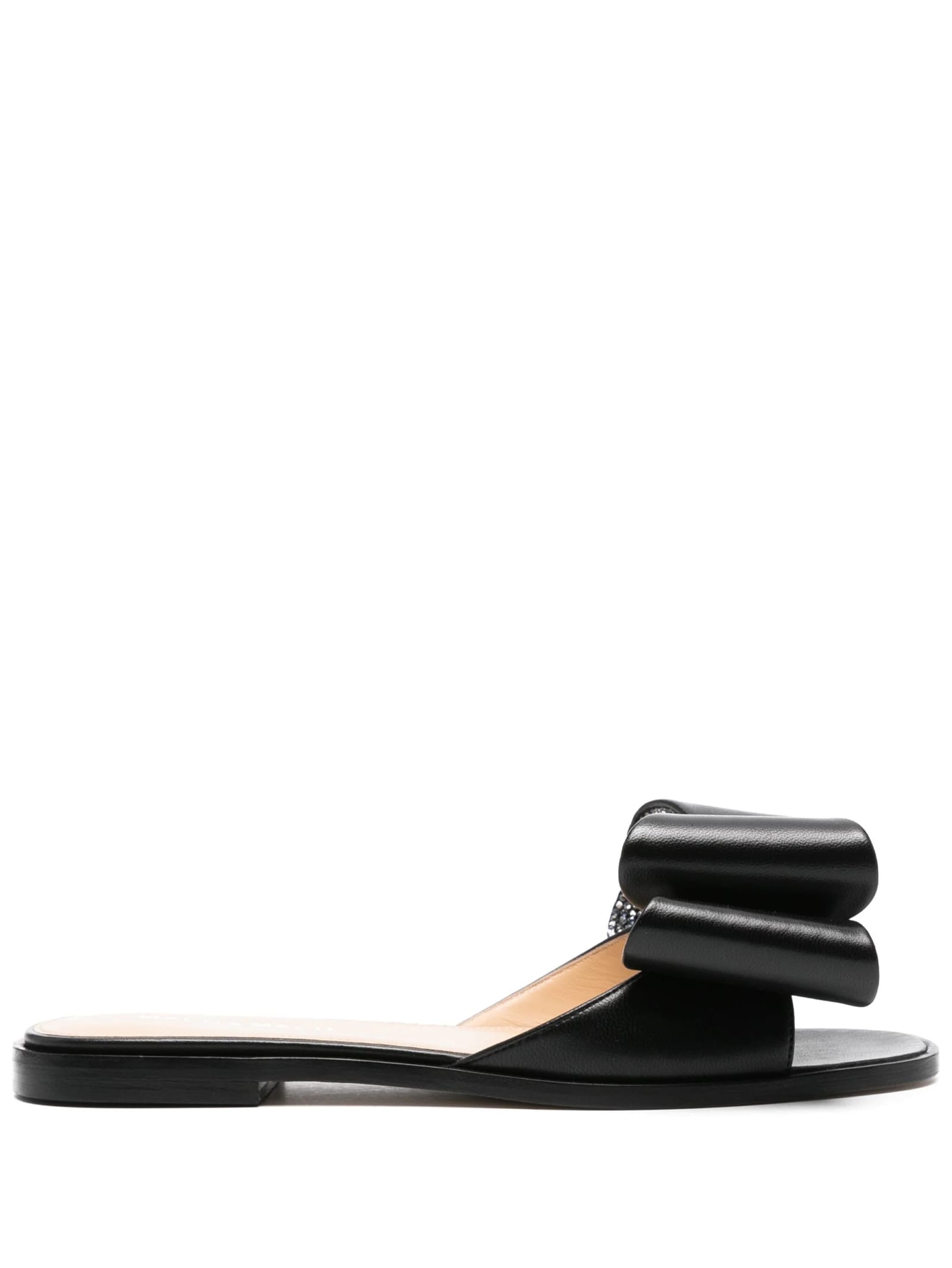 Flat Sandals With Bow In Black Nappa