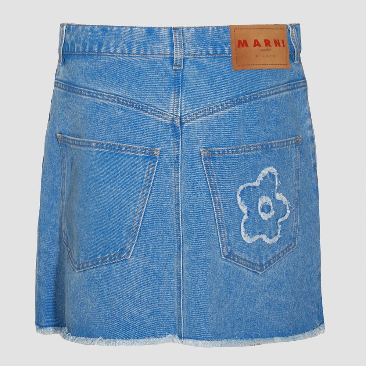 Marni Denim Mini Skirt With Floral Patch Detail In Light Blue