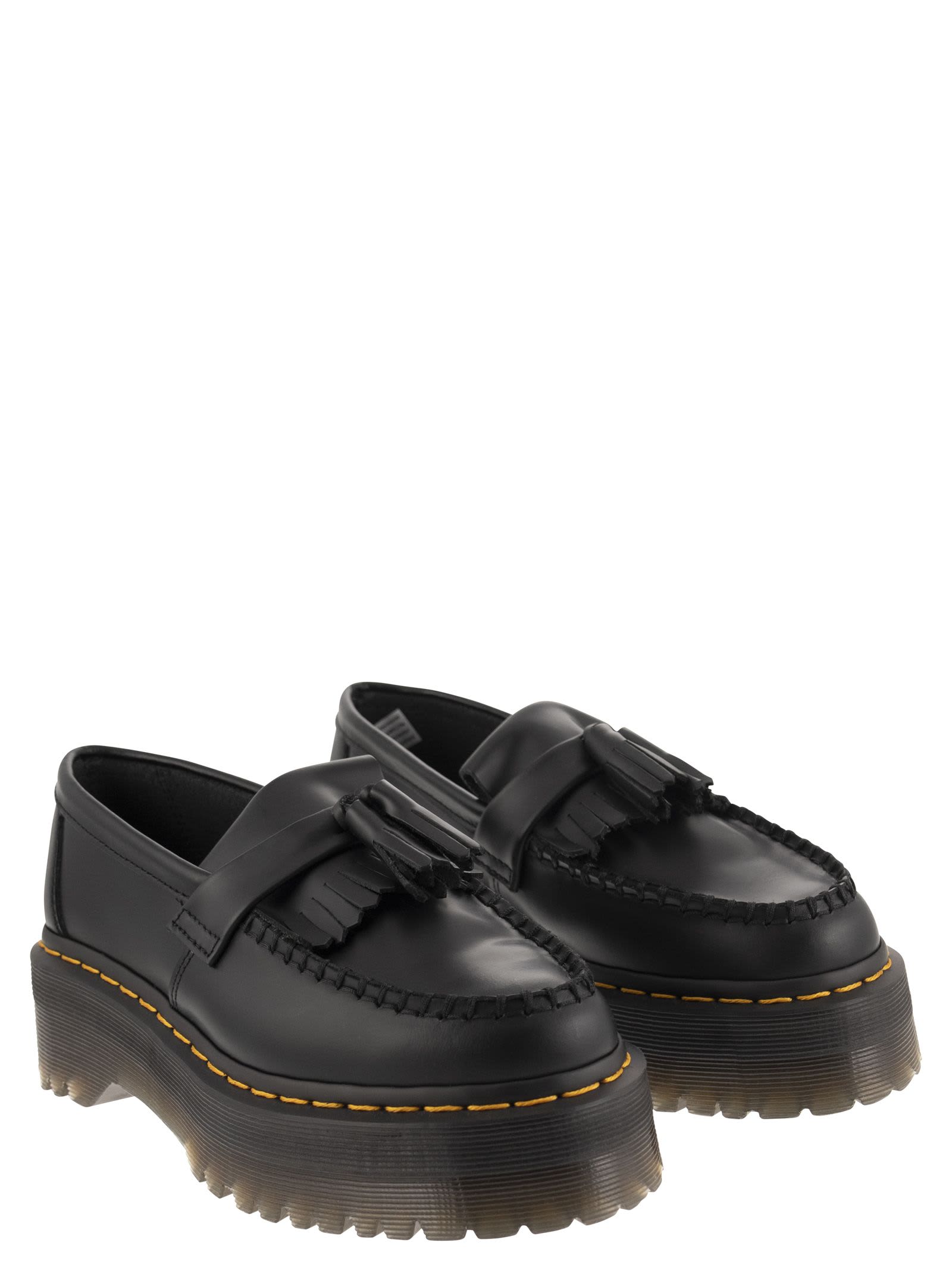 Shop Dr. Martens' Adrian Quad Moccasin With Kiltie Fringes In Black Smooth