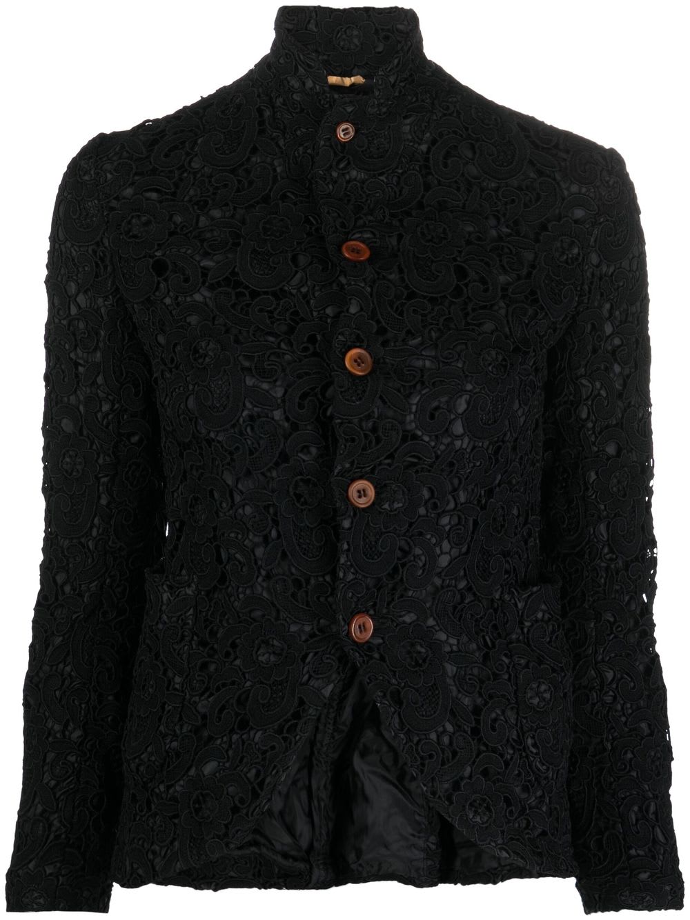 Comme Des Garçons Floral-embroidered Button-up Jacket In Black