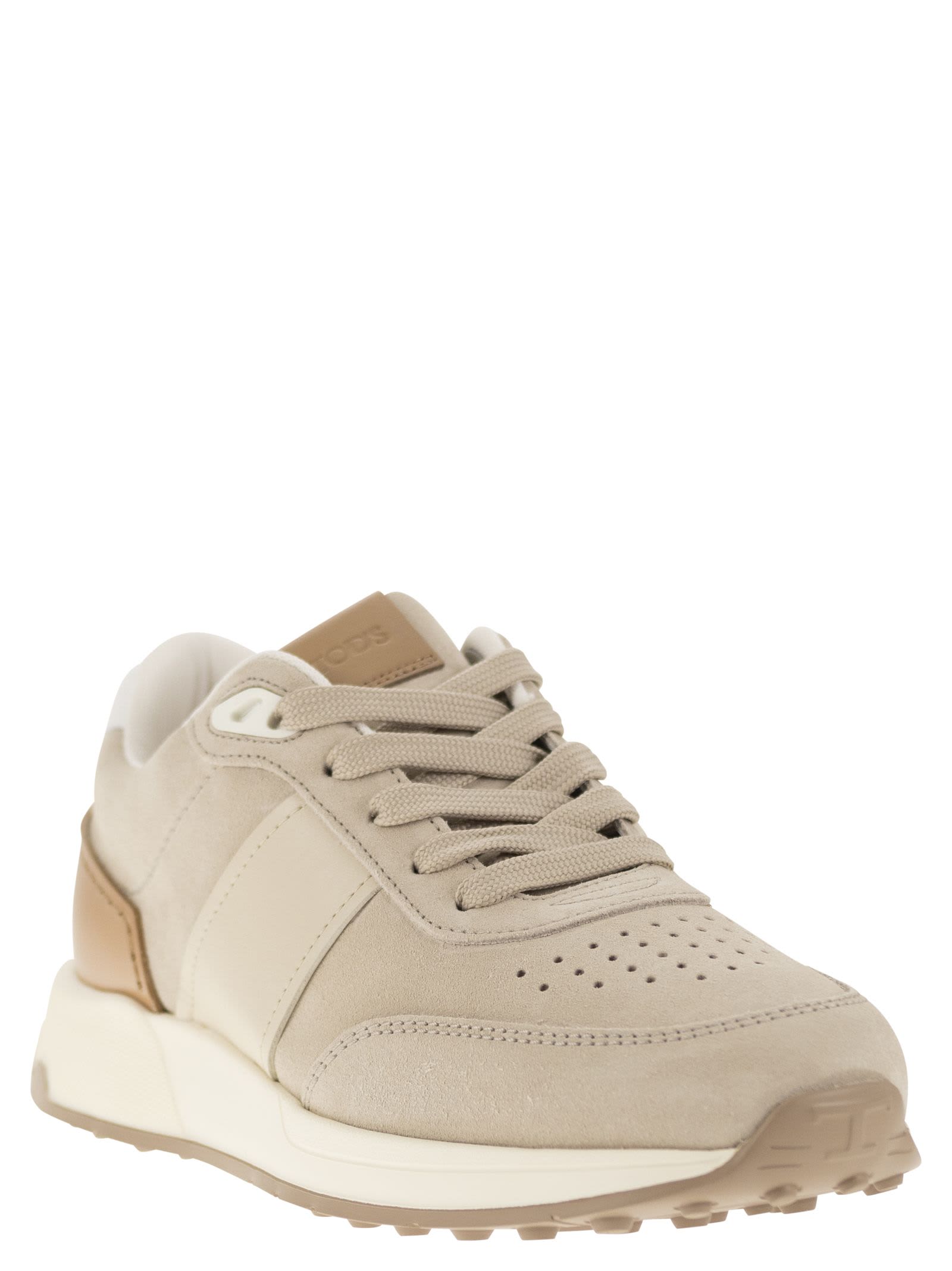 Shop Tod's Suede Leather Sneakers In Sand