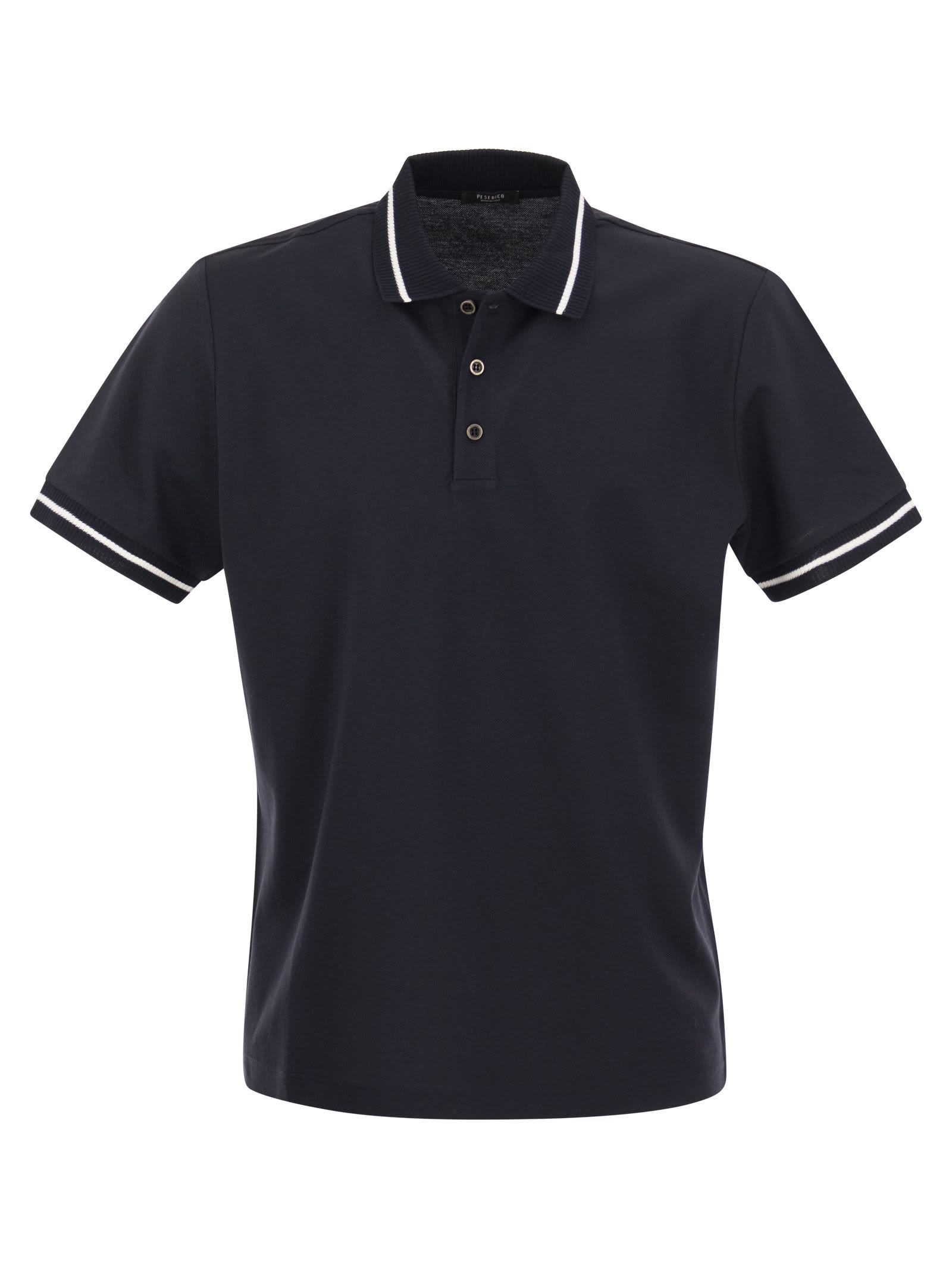 Shop Peserico Cotton Piqué Polo Shirt In Blue