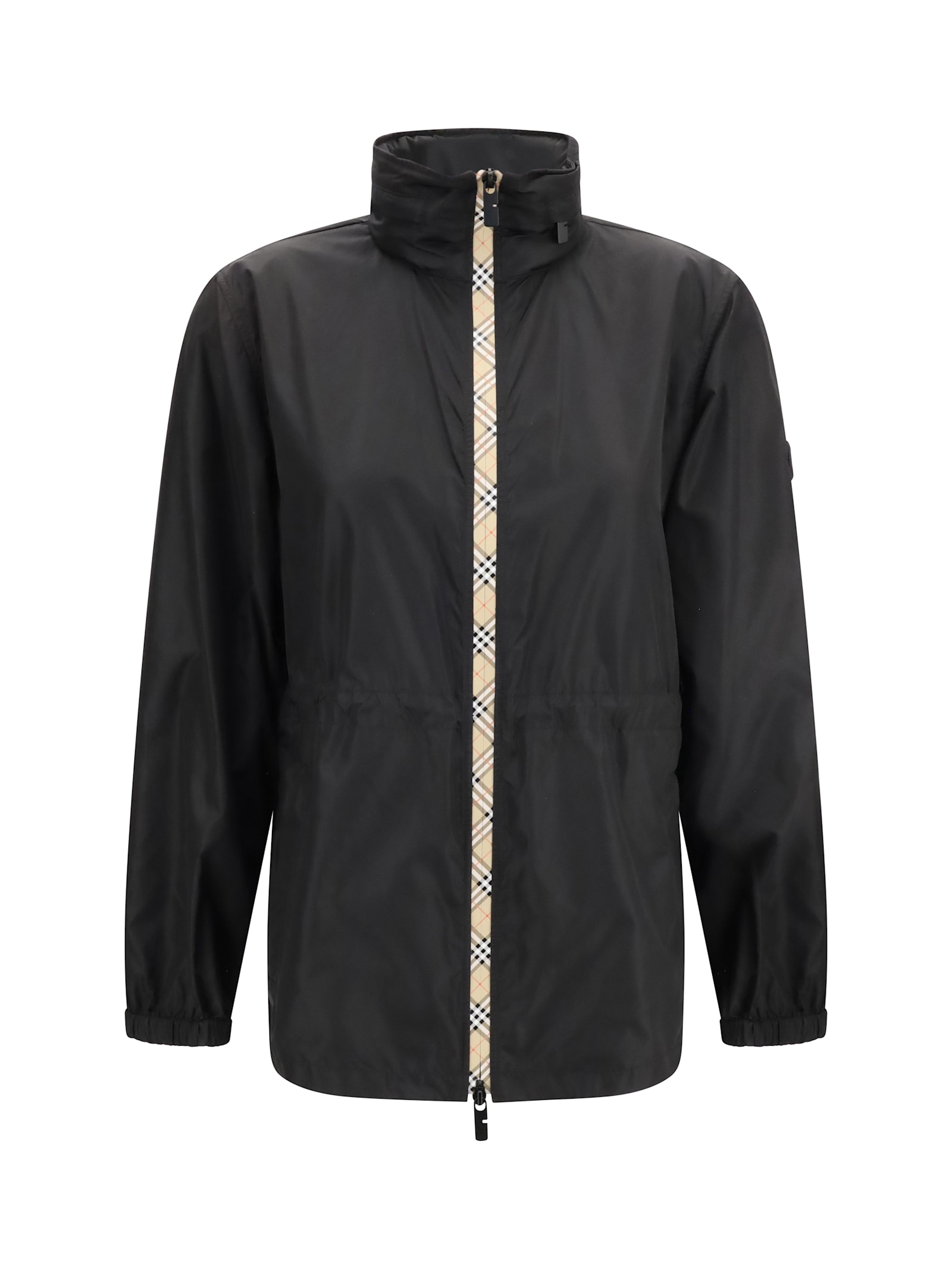 Burberry Check Motif Nylon Jacket In Black