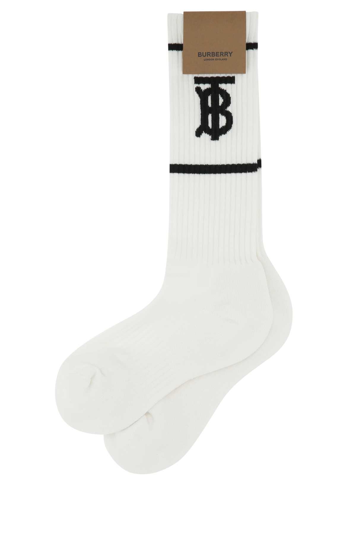 Burberry White Stretch Polyester Blend Socks In A1464