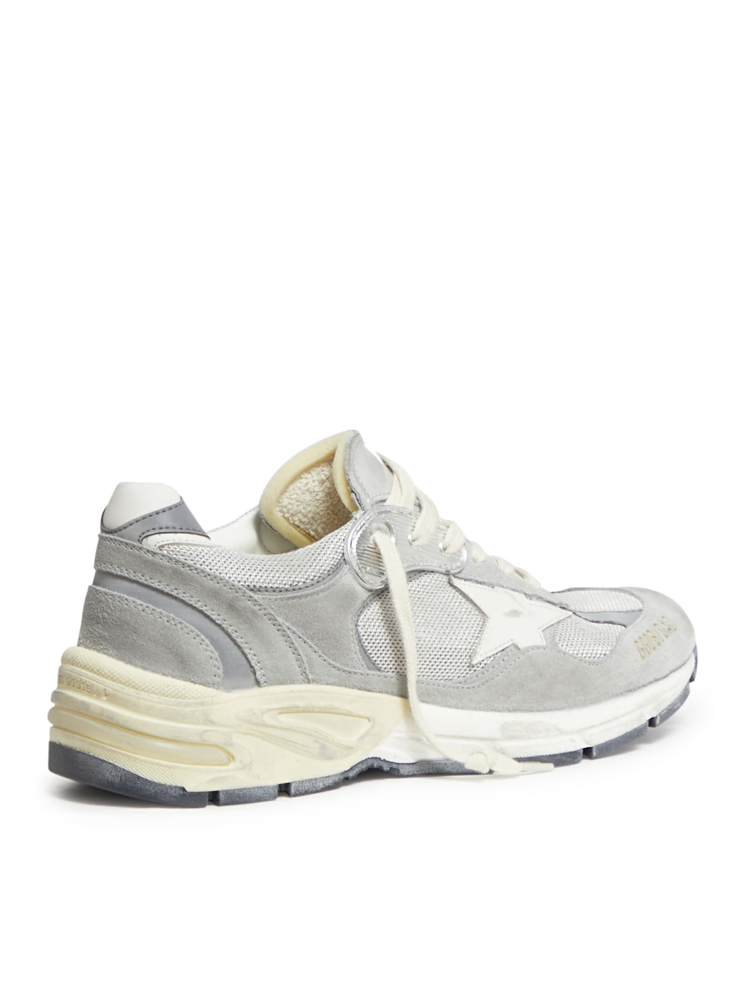 Shop Golden Goose Running Dad Net Upper Suede Toe And Spur Leather Star In Grey Silver White