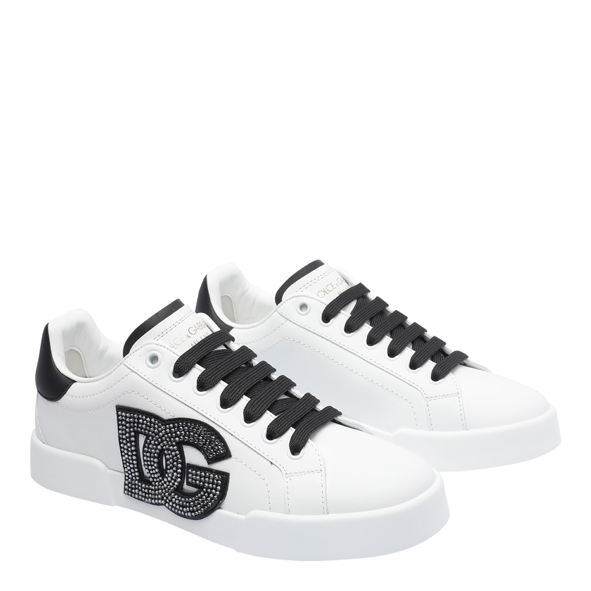Dolce & Gabbana Portofino Rhinestone-embellished Logo Sneakers In White