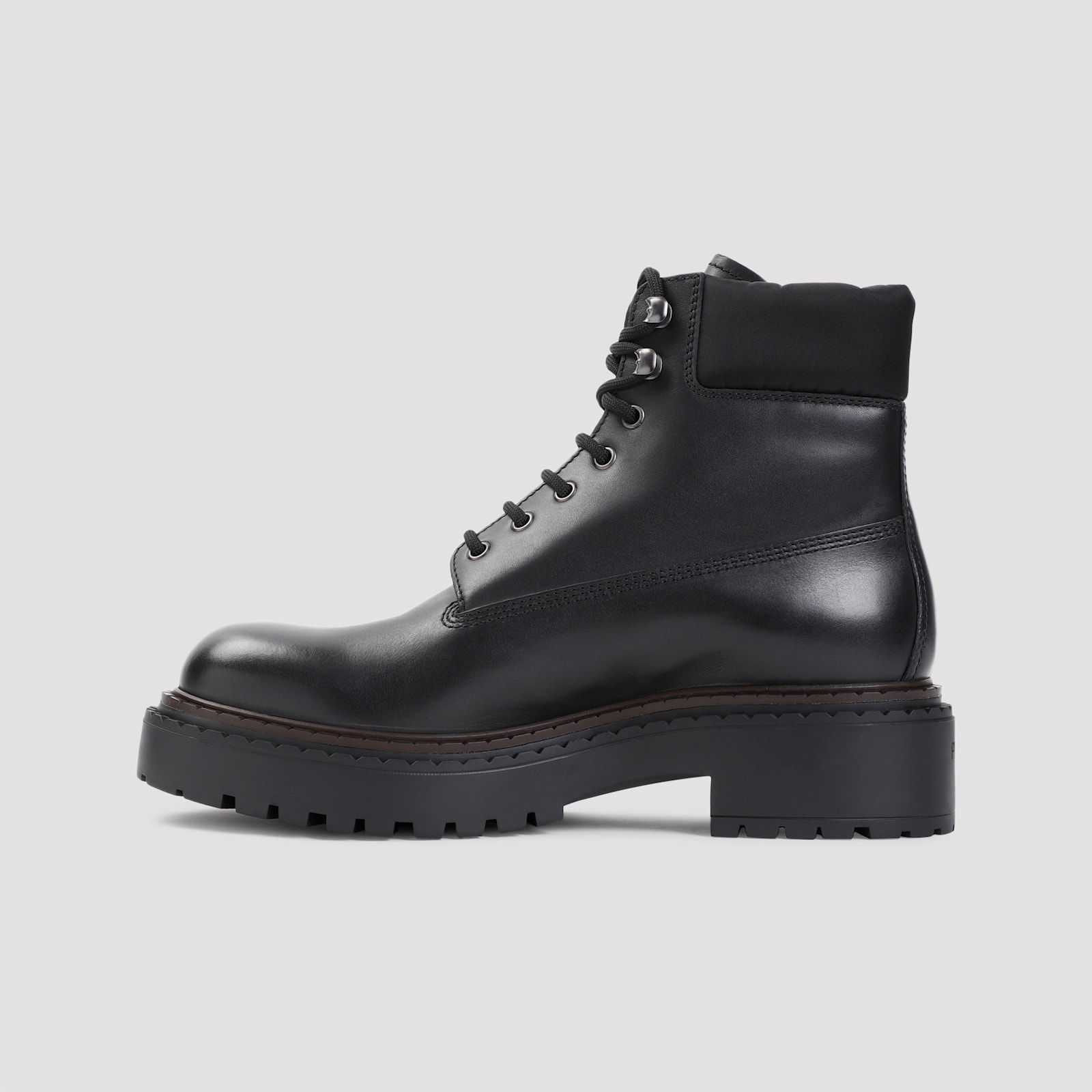 Prada Polished Leather Boots With Sole And Lace-up Design In Nero